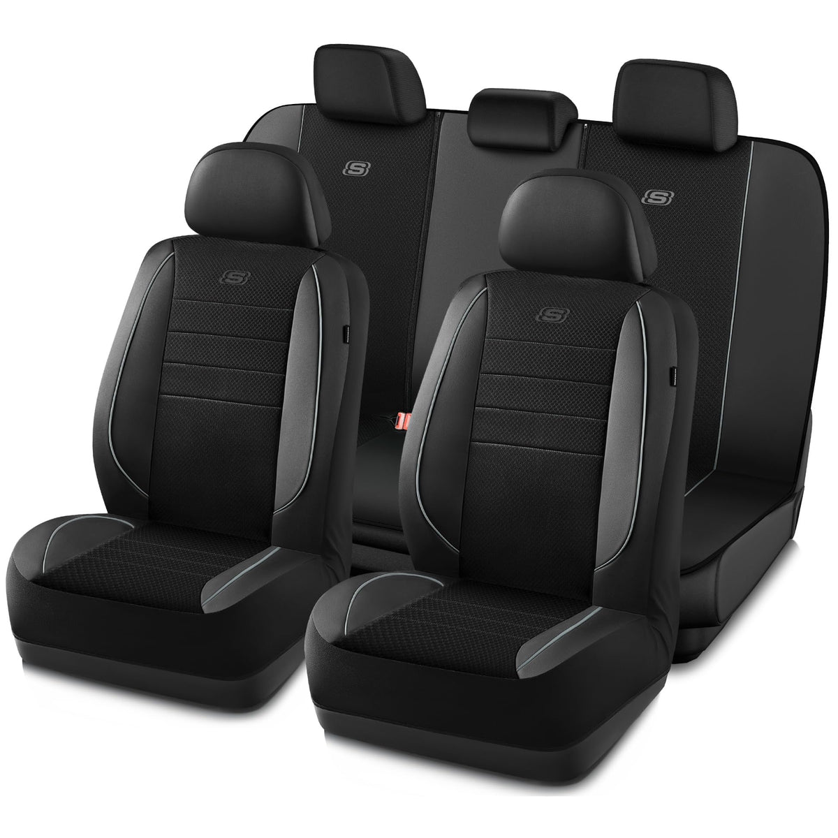 Skechers Memory Foam Seat Covers,Air Cool Mesh Thick Car Seat Covers,Piping Leather Car Seat Protector,Airbag Compatible,Automot