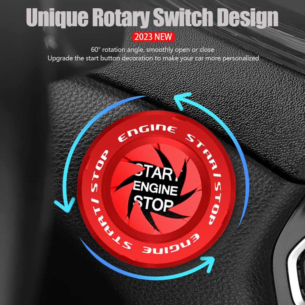 Rotary Push Start Button Cover, Car Engine Push To Start Accessories, Automotive Start Stop Button Cover, Diy Car Decoration Gift For Christmas New Years Birthday, Red