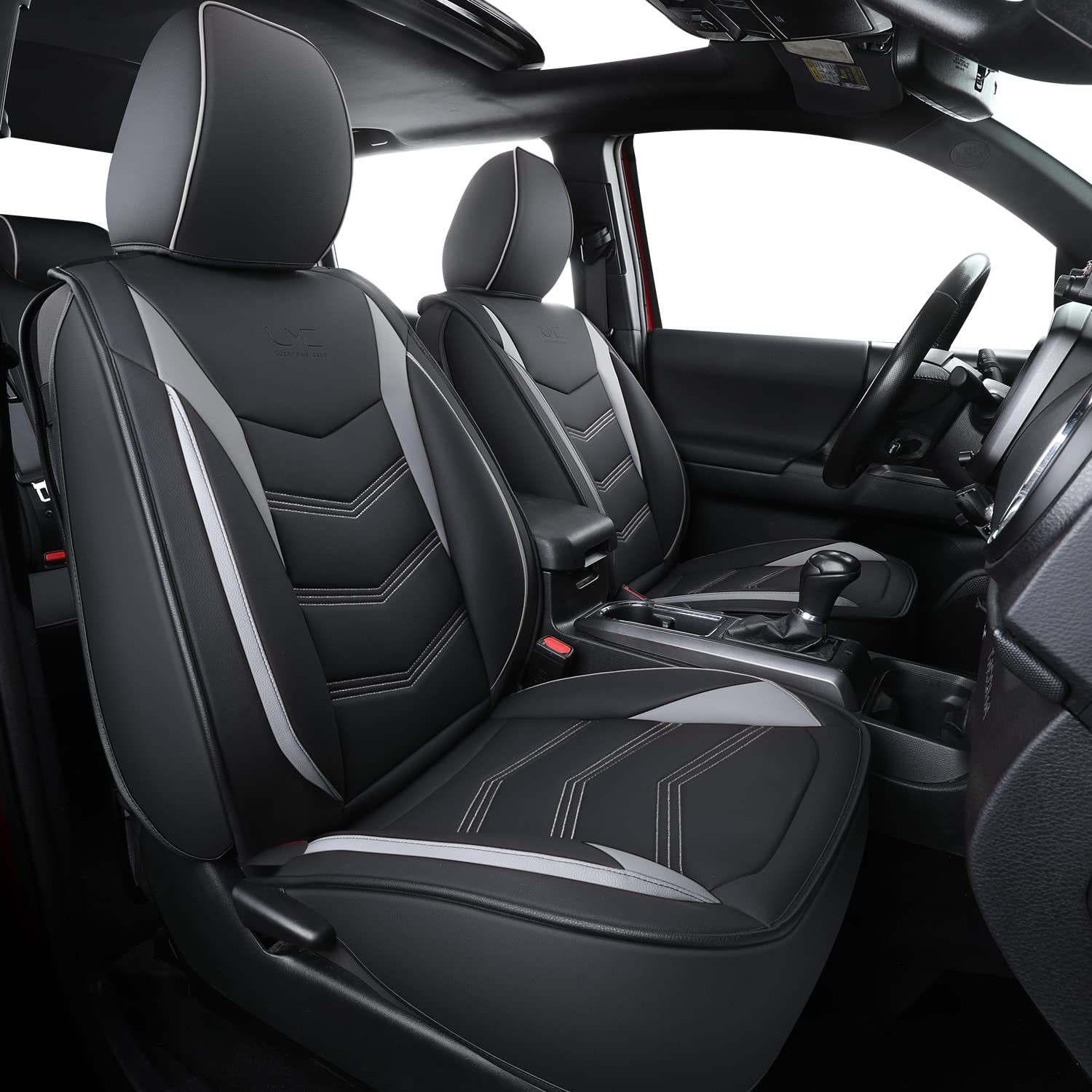 Luckyman Club Tacoma Custom Seat Covers M9 Full Set, Fit 2005-2023 Tacoma Double/Crew Cab Sr Sr5 Trd Sport Trd Off-Road Prerunner Trims, With Waterproof Faux Leather (Full Set, Black-Gray)