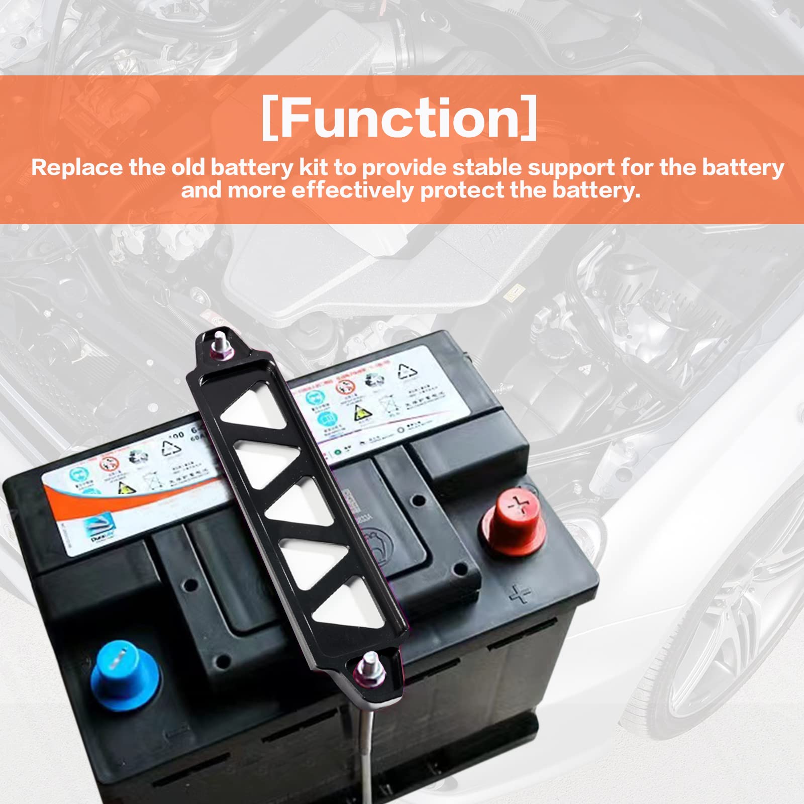 Battery Hold Down Bracket Holder, Car Battery Holder Kit With 10In J Bolts,Aluminum Alloy Battery Tie Down Mount Bracket, Battery Tray For Car Battery Mount Bracket Hold Lock Accessories (Black)