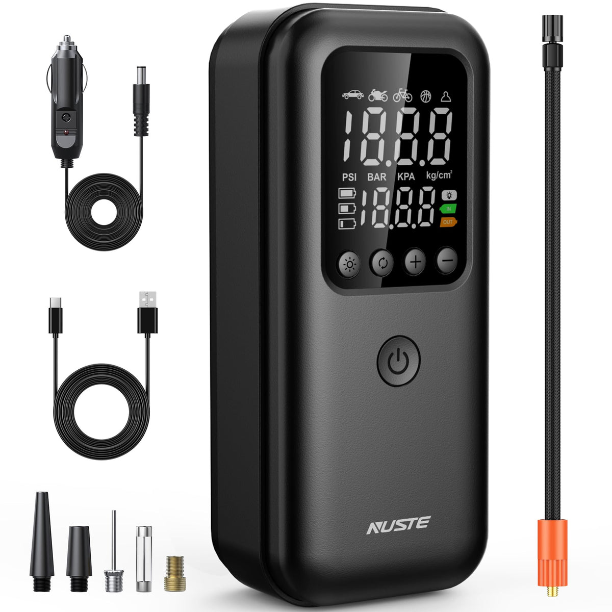 Nuste Nuste Tire Inflator Portable Air Compressor, 3X Fast Air Pump For Car Tires, 150Psi Electric Tire Pump With Digital Pressu