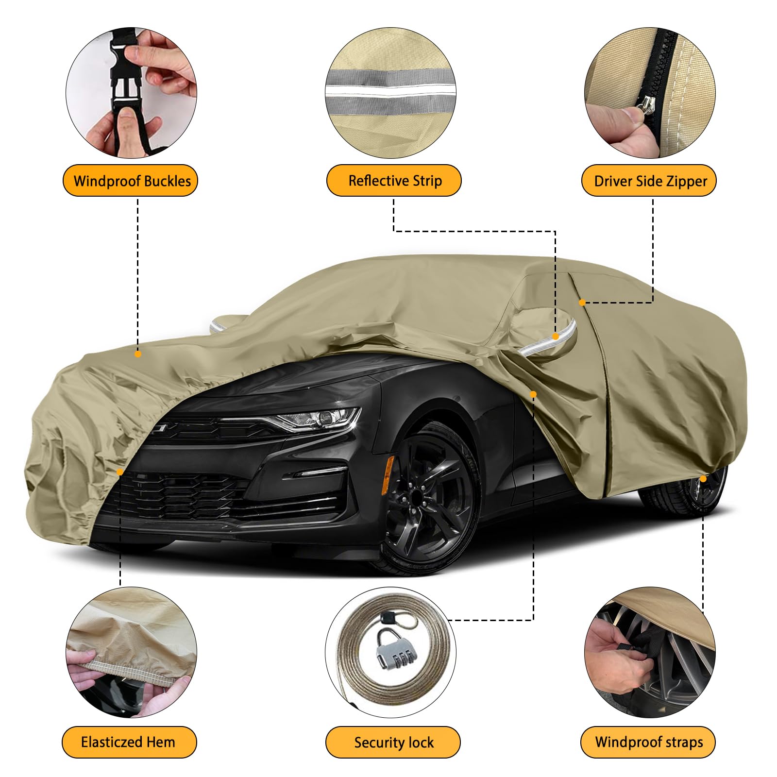 Waterproof Car Covers Replace for 2010-2025 Chevy Camaro, Multilayer Heavy Duty with Cotton Liner All Weather Custom-fit Car Cov