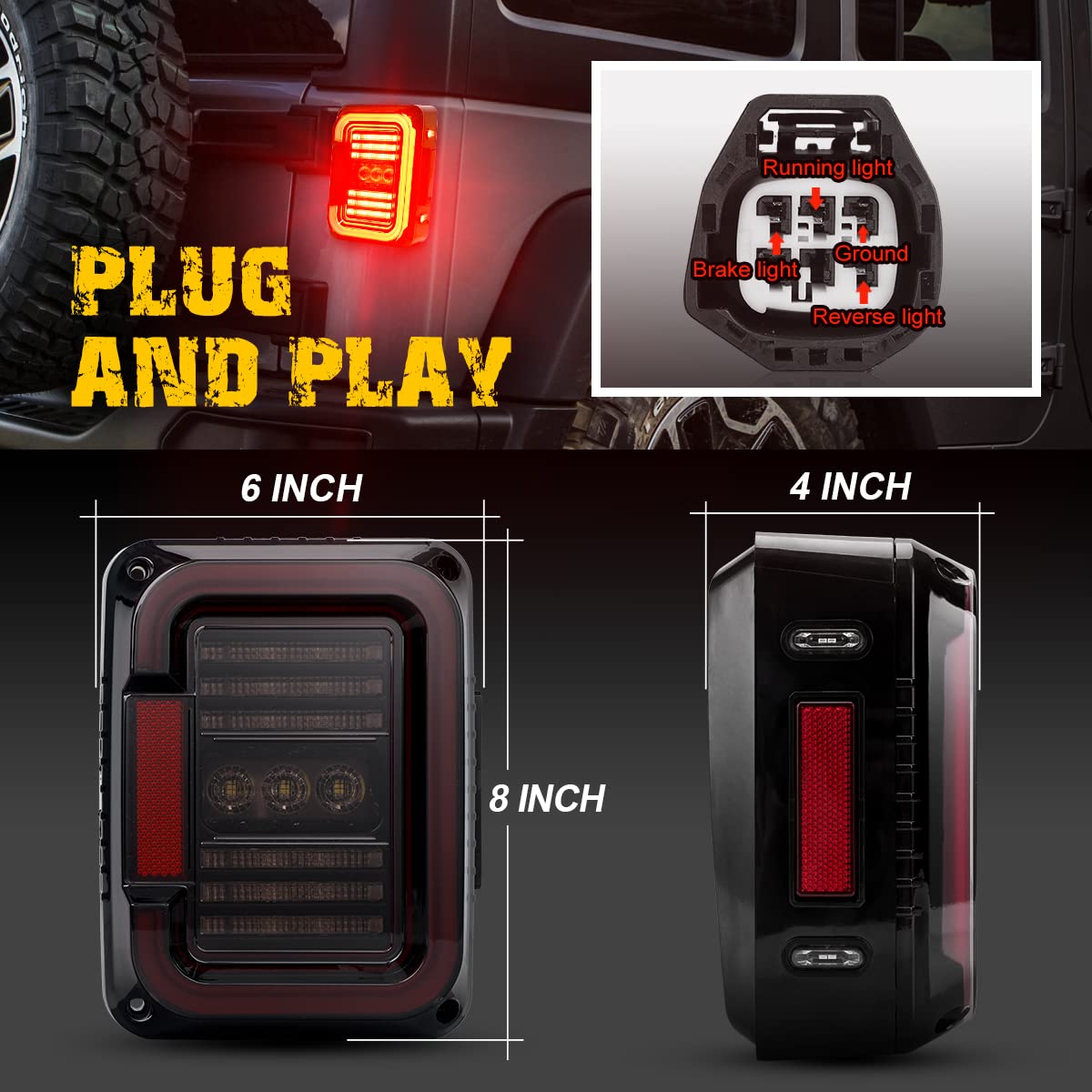 AUDEXEN LED Tail Lights Compatible with Jeep Wrangler JK JKU 2007-2018, Unique C Shaped Design Smoked Lens, 20W Reverse Lights,