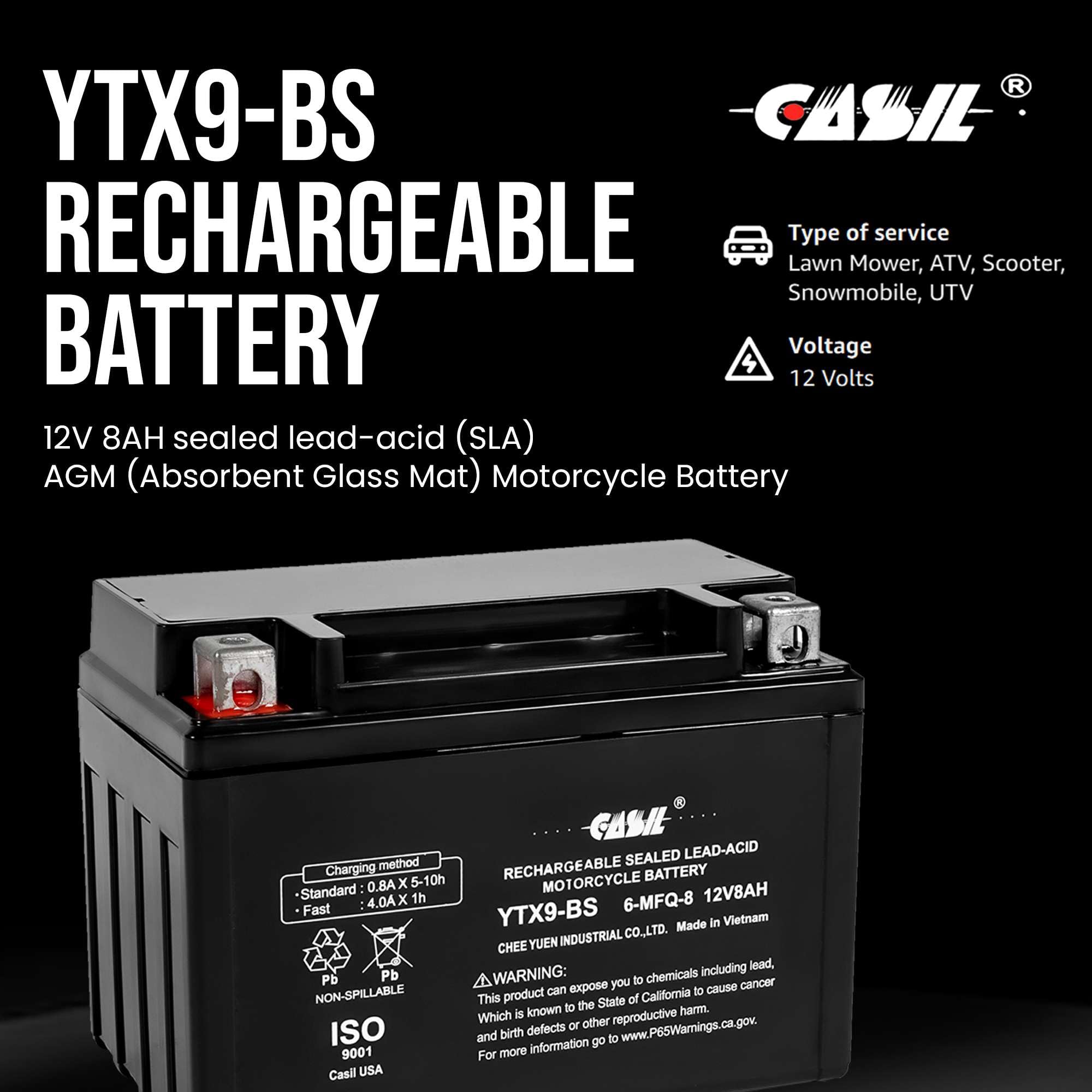 Ytx9-Bs Battery 12V 8Ah 135 Cca High Performance Agm Sla Power Sport Battery Lead_Acid_Battery By Casil