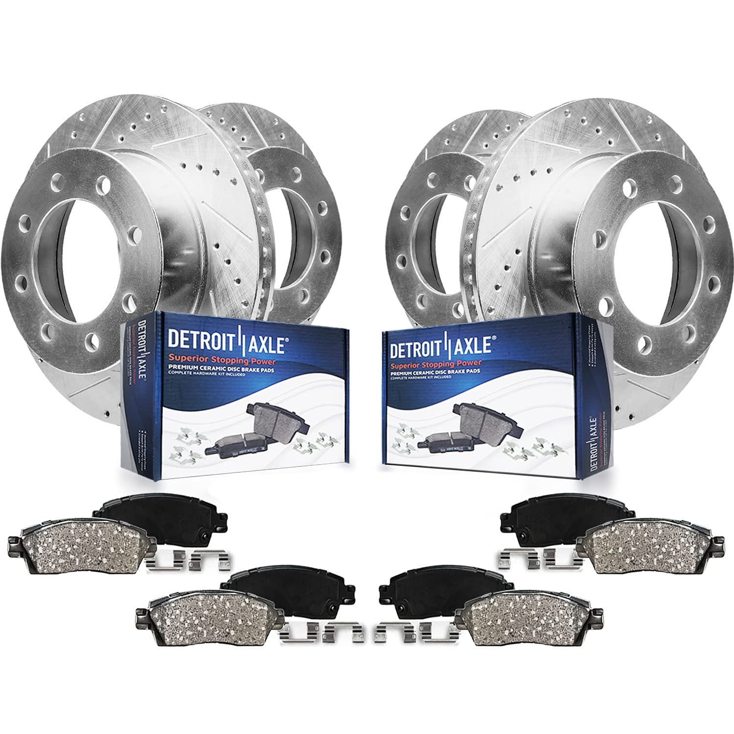 Detroit Axle - Brake Kit for 03-08 Dodge Ram 2500 3500 Drilled & Slotted Brake Rotors 2003 2004 2005 2006 2007 2008 Ceramic Brak