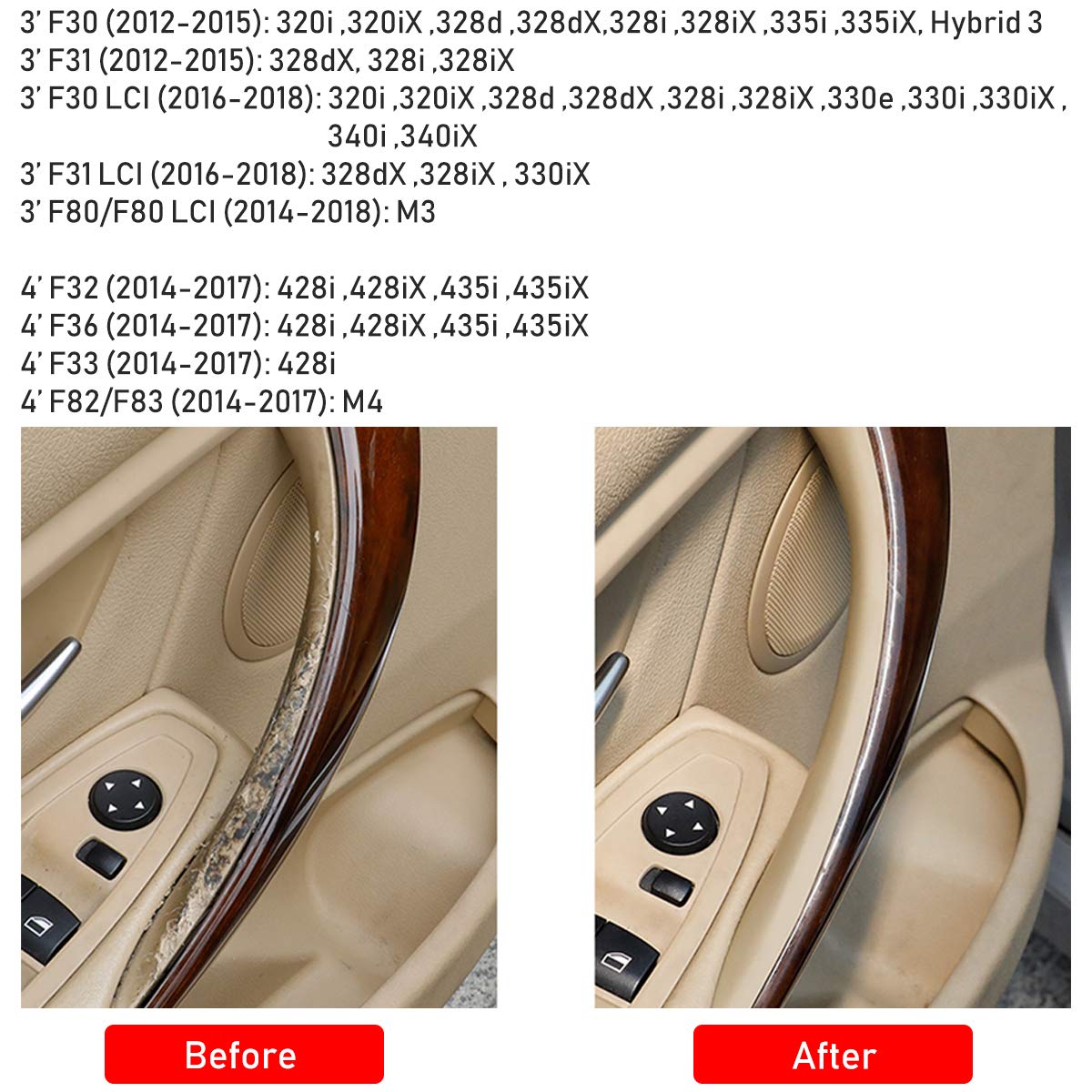 Jaronx 2Pcs Door Handle Covers Compatible With Bmw 3 Series 4 Series Driver Side & Passenger Side Door Pull Handle Covers (Compa