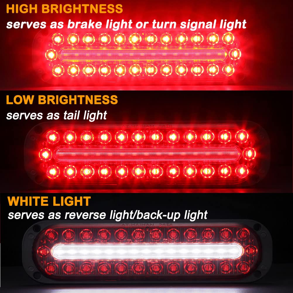 AT-HAIHAN Pack of 2 Oval Red LED Trailer Stop Brake Turn Signal Tail Lights with White Reverse Light, DOT Compliant Waterproof S
