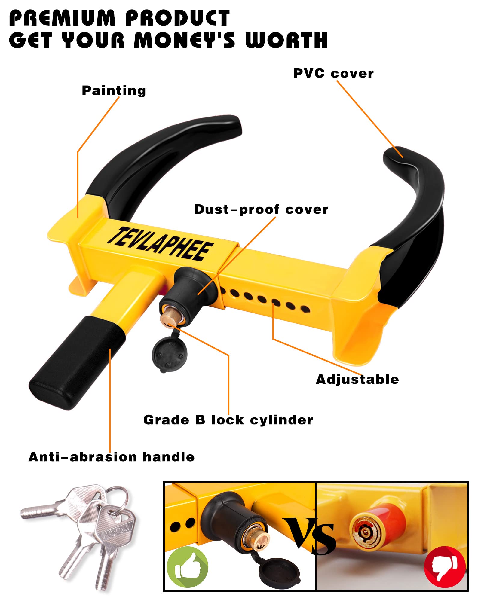 Tevlaphee Universal Wheel Lock Heavy Duty Security Trailer Wheel Lock Anti Theft Wheel Locks For Cars Suv Camper Motorcycle Trai