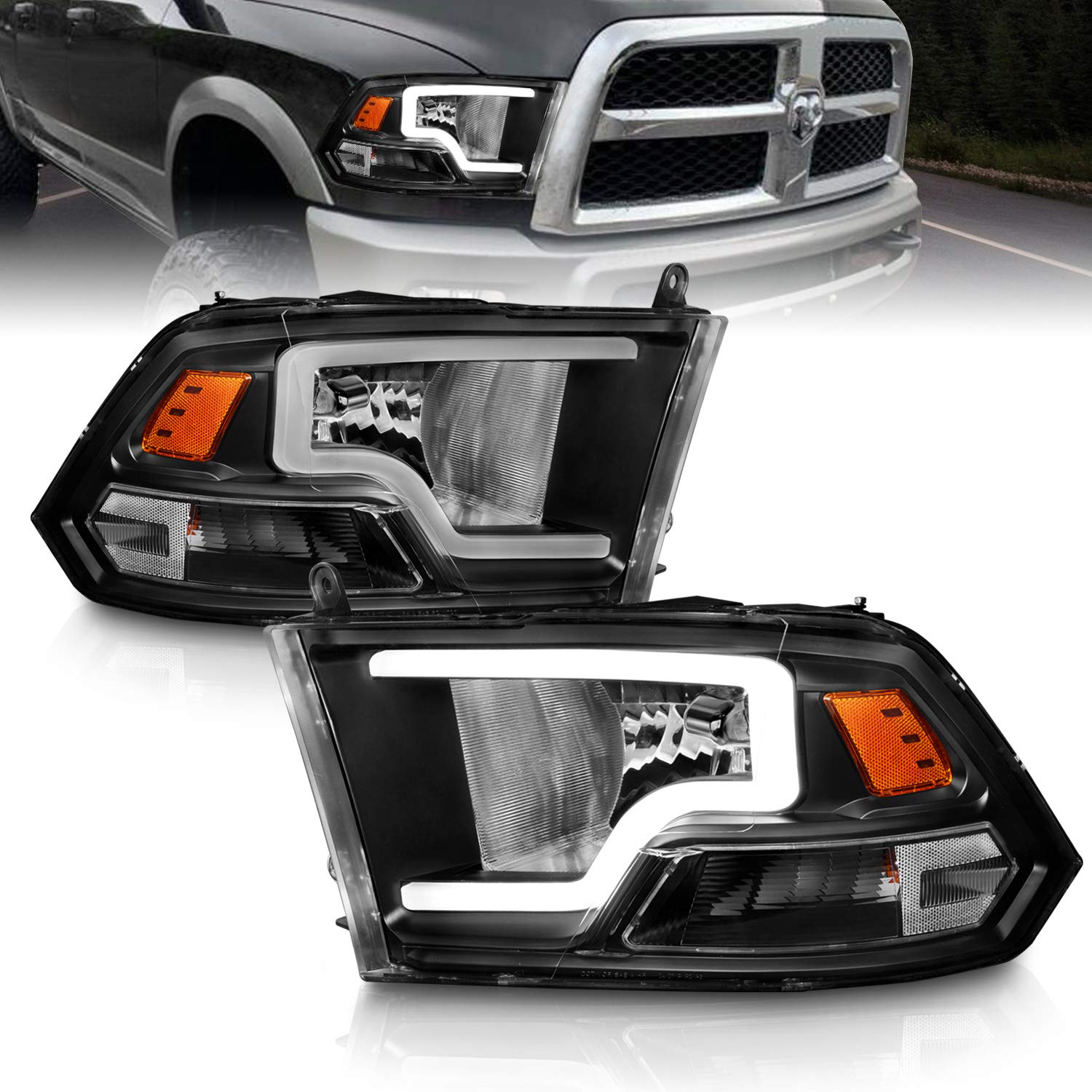 Amerilite For 2009-2018 Dodge Ram 1500 2500 3500 Truck Led Bar Black Replacement Headlights Pair - Driver And Passenger Side