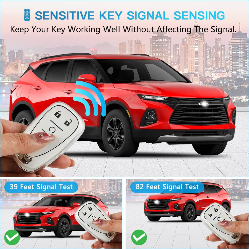 1797 Key Fob Cover Fit For Chevy Chevrolet Accessories Malibu Camaro Cruze Equinox Blazer Traverse Car Remote Case Shell Protector Men Women 5 Button White Silver Tpu