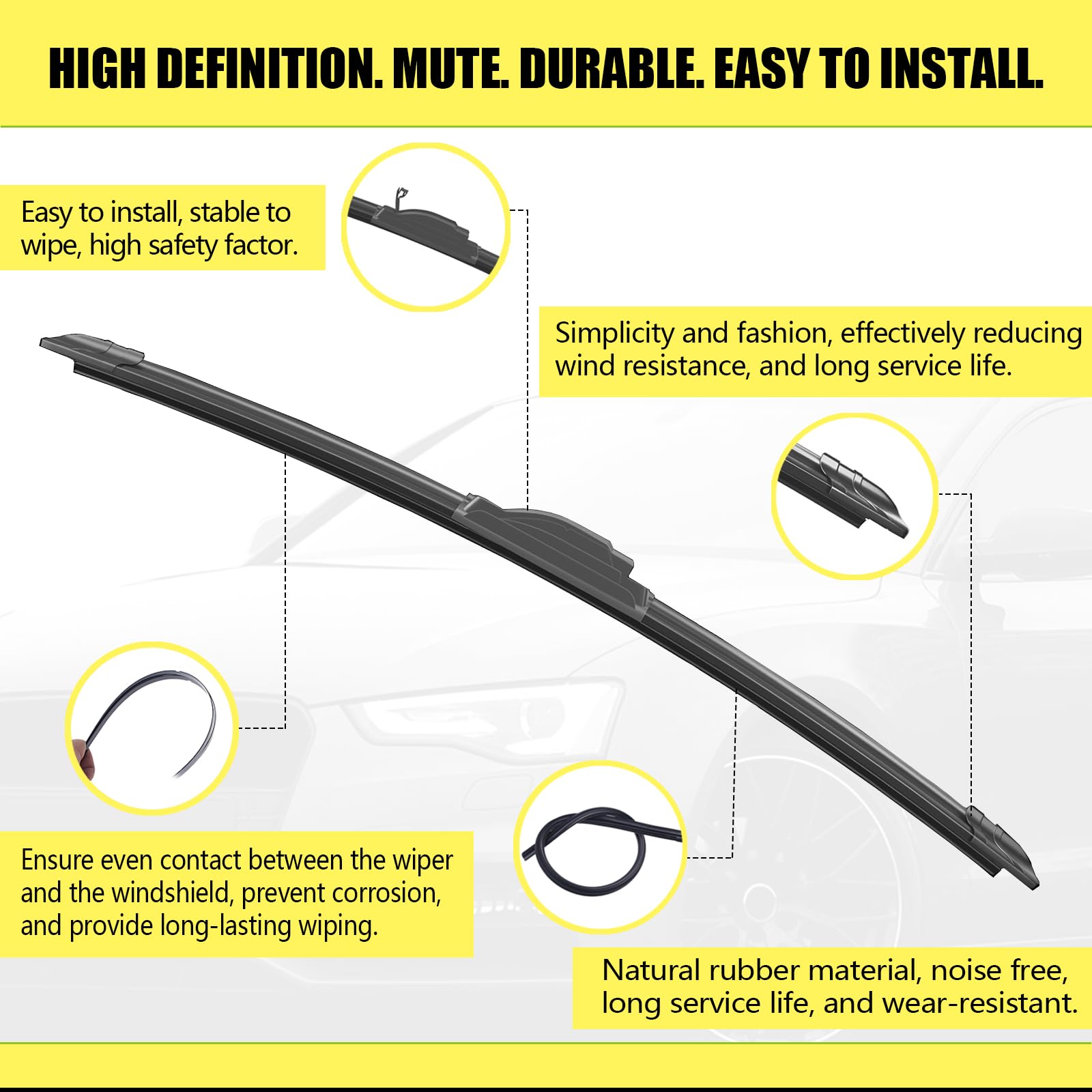 Oem Quality 28'' + 28'' Premium All-Seasons Durable Stable And Quiet Windshield Wiper Blades-J Hook Wipers(Set Of 2)