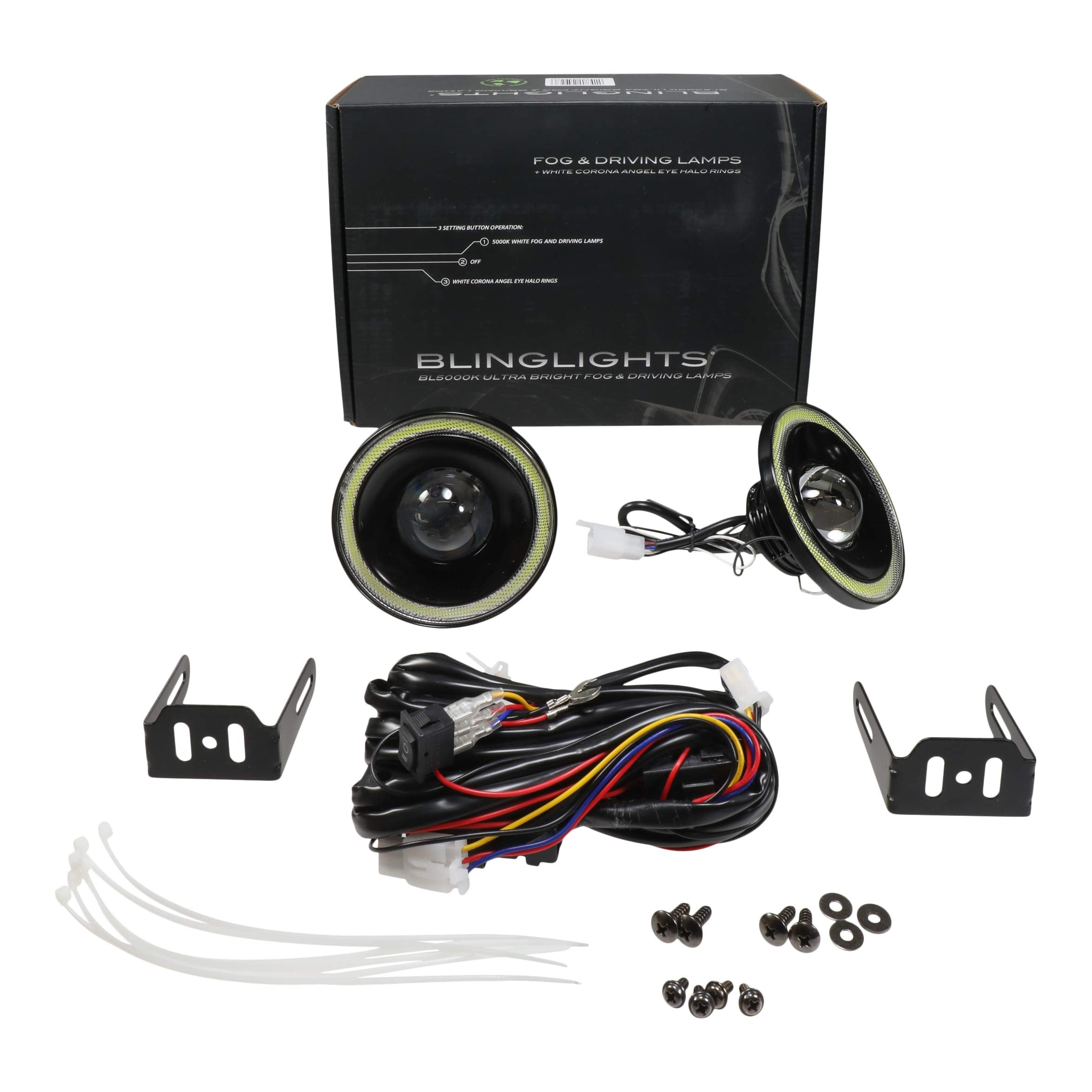 White Led Halo Fog Lamps Driving Light Kit For 1999 2000 Mazda Mx-5 Miata Nb