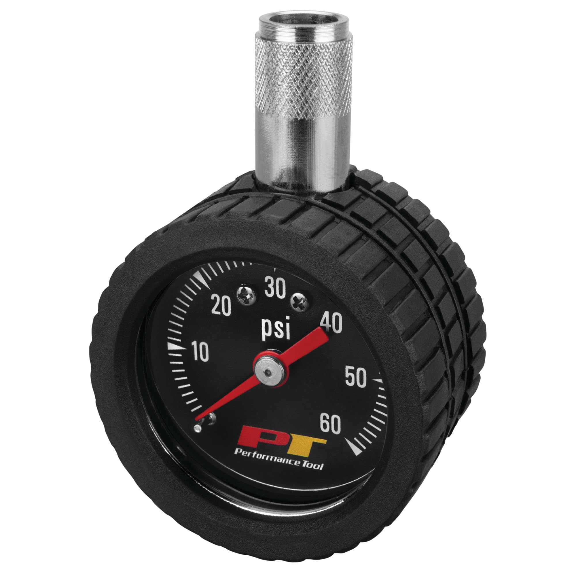 Performance Tool W1915 Tire Pressure Gauge - 1 to 60 PSI Range, Easy-to-Read Gauge with Black Face, Measures in One Pound Increments