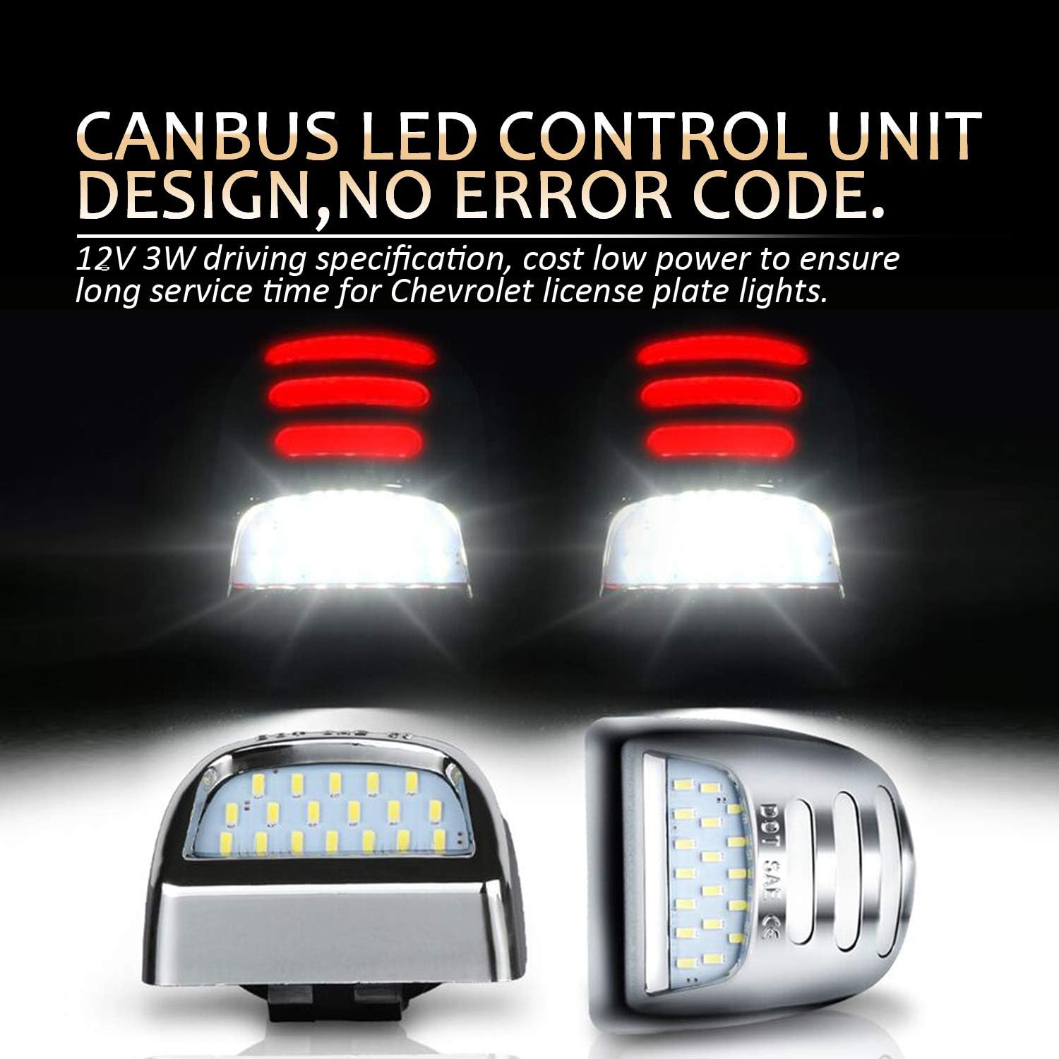 D-Lumina Red Oled Neon Tube Chrome Led License Plate Light Assembly Fit Chevy Silverado Gmc Sierra 1500 2500 3500 Suburban Tahoe Yukon Xl Cadillac Escalade Ext, Rear Tag Lamp 6000K White 2-Pieces