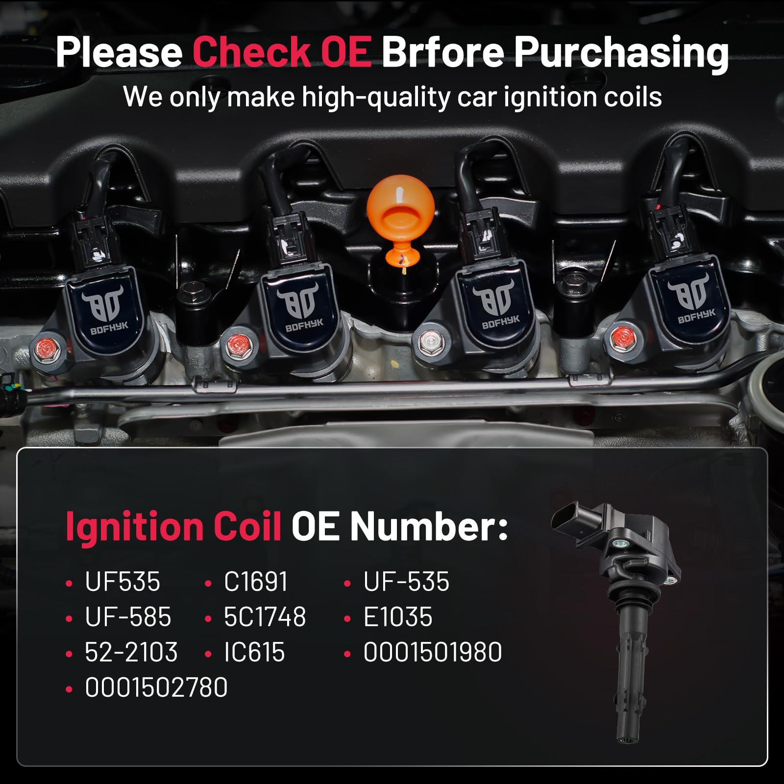Bdfhyk Ignition Coil Pack Uf535 Set Of 6 Compatible With Mercedes-Benz C230 C280 Clk350 E350 Ml350 Slk280 Dodge Sprinter 2500 35