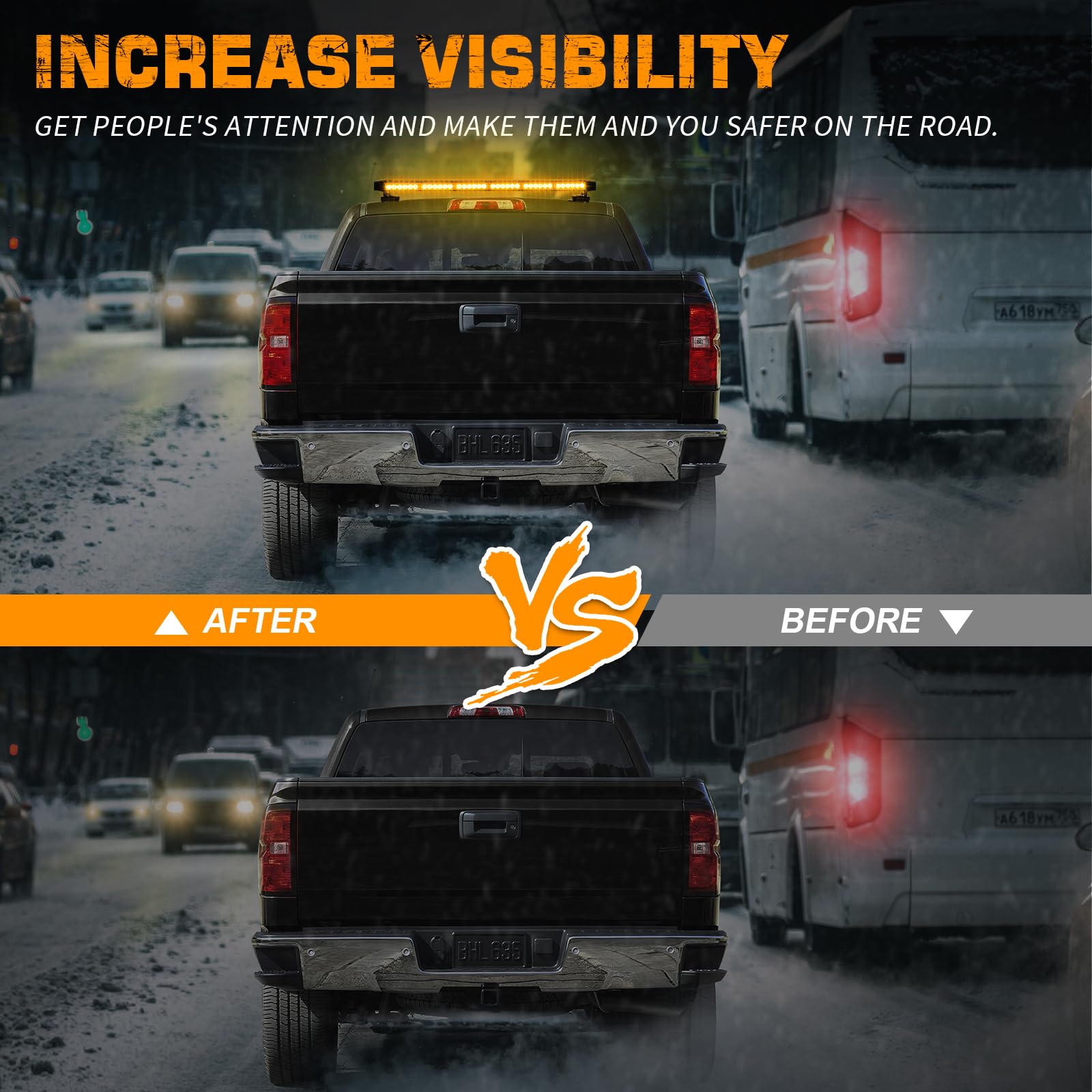 Xridonsen 28.4'' 80 Led Roof Top Amber Strobe Light Bar Emergency Warning Flashing Safety Hazard Double Side Traffic Advisor Lig