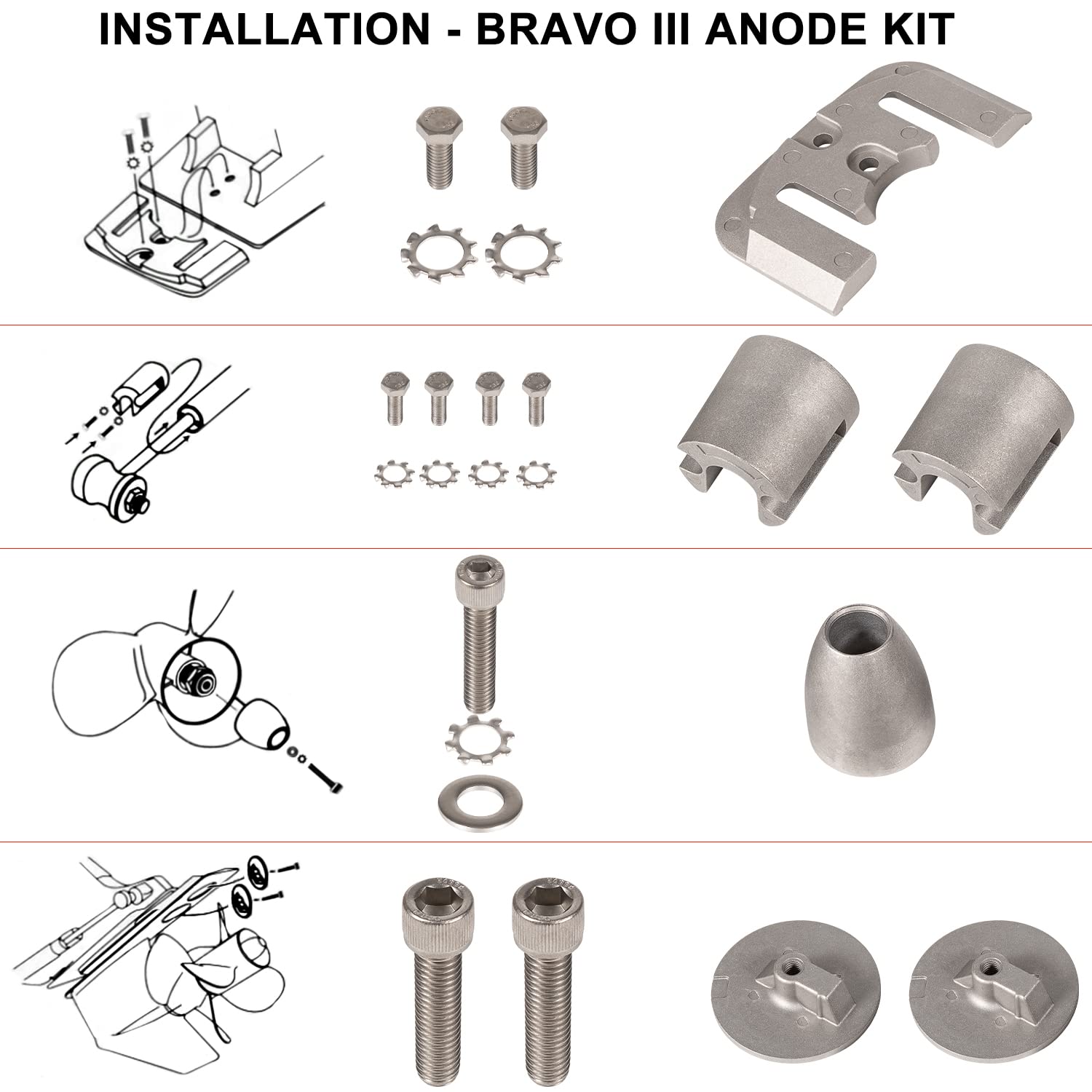 Hihitomorrow Complete Aluminum Anode Kit Compatible With 2004+ Mercruiser Bravo 3 Iii Drives Sterndrives Replace For Cmbravo3Kit