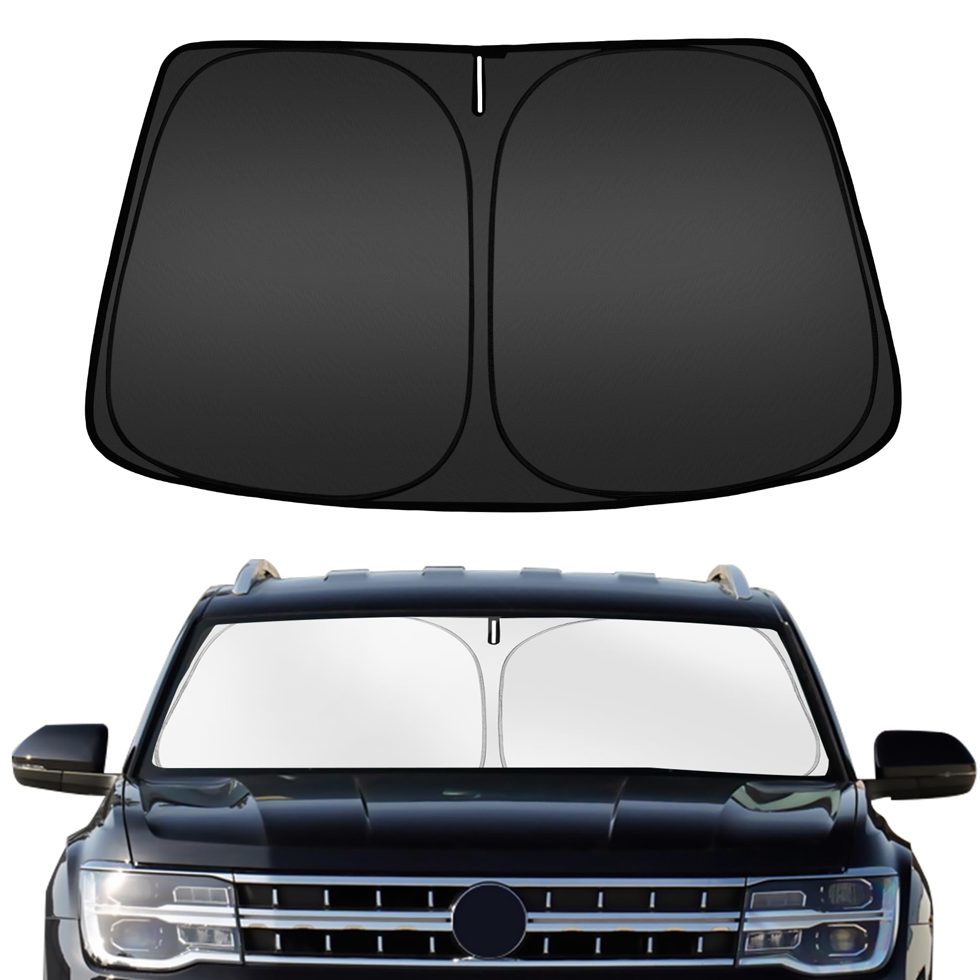 Arismotor Windshield Sun Shade For Volkswagen Atlas 2018-2025, Custom Fit Foldable Front Window Sunshade Sun Visor Protector, Bl