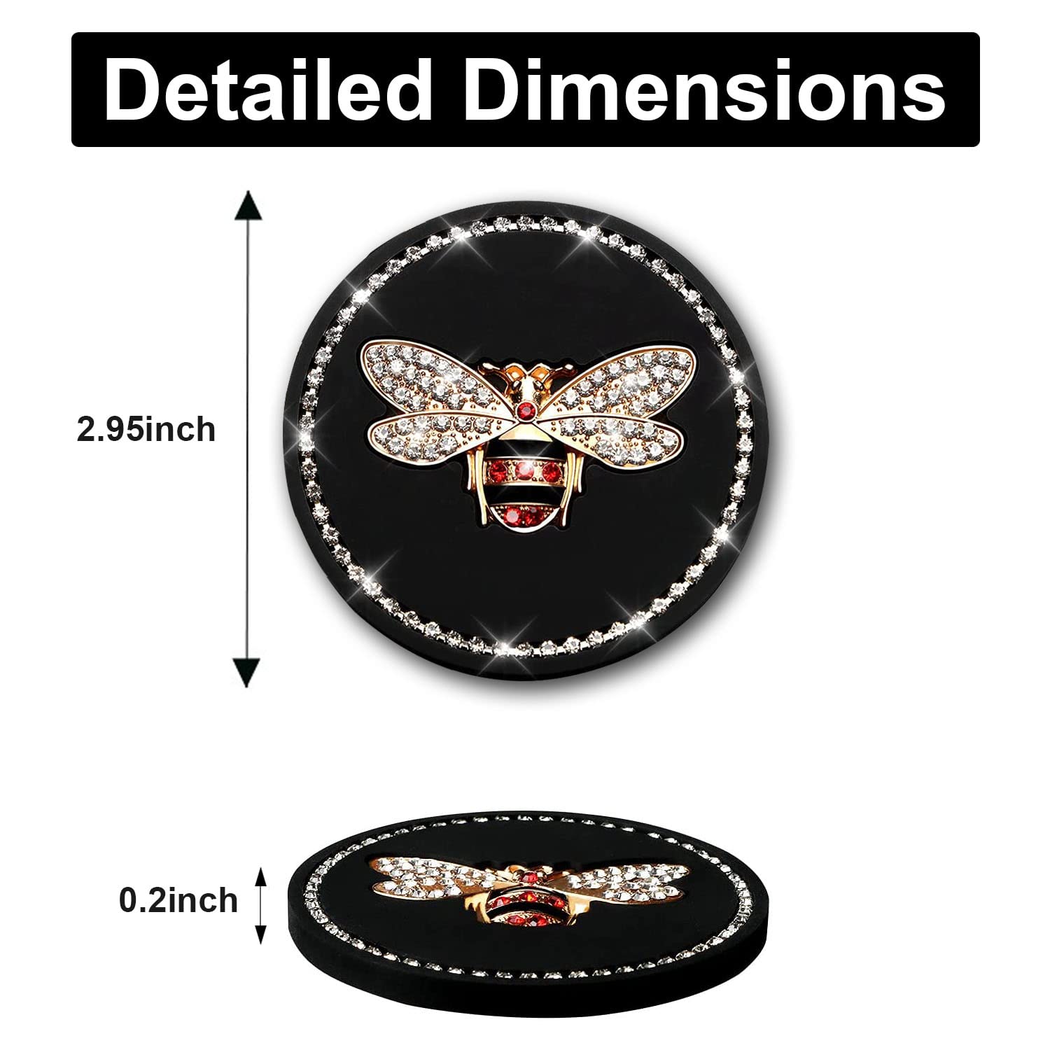 Bling Cup Holder Insert Coaster- 2.95 Inch Silicone Anti-Slip Shockproof, Universal Fashion Car Interior Accessories For Women (