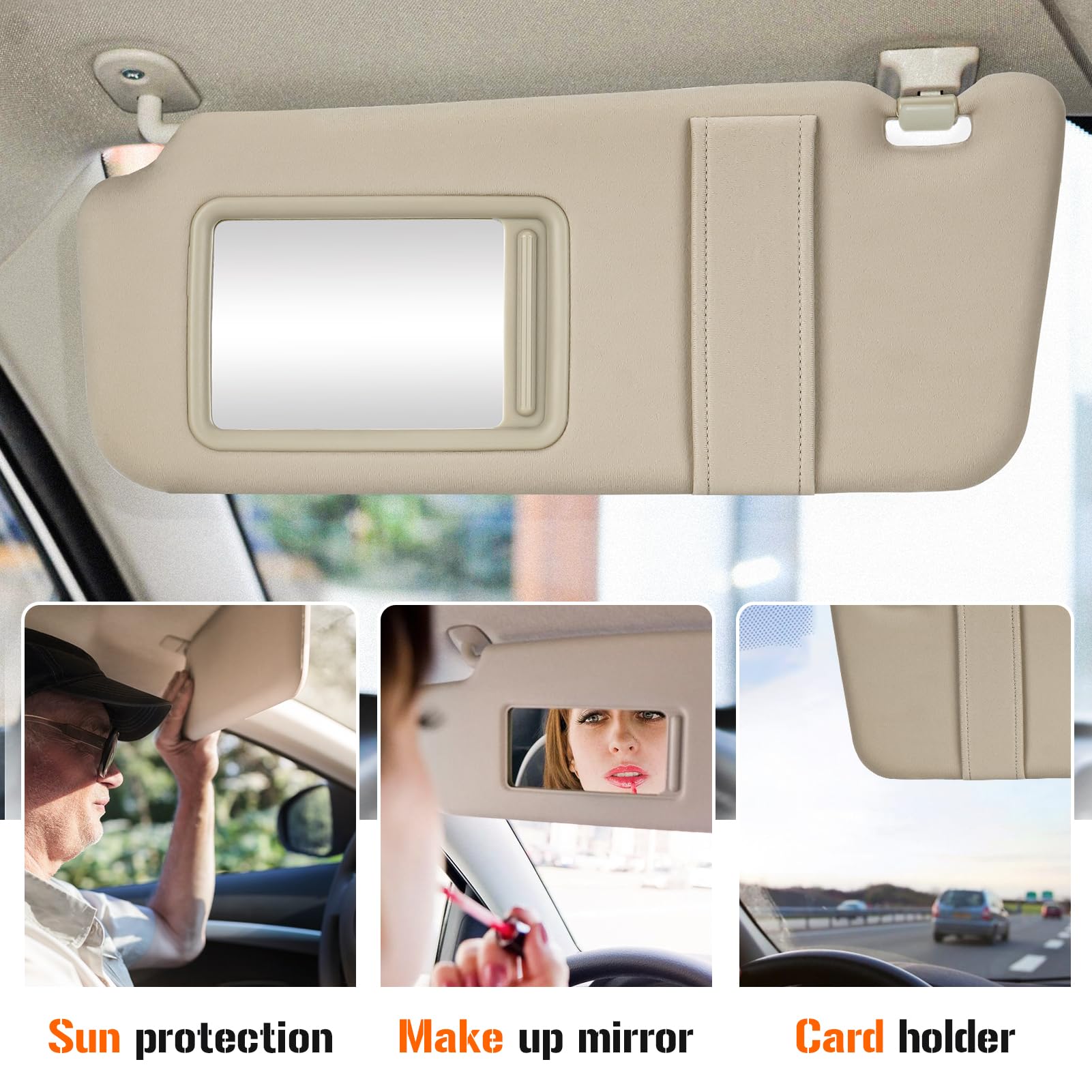 Sun Visor With Light For Toyota Camry 2007-2011 With Sunroof, Left Driver Side Beige Sunvisor Replace 74320-06800-B0