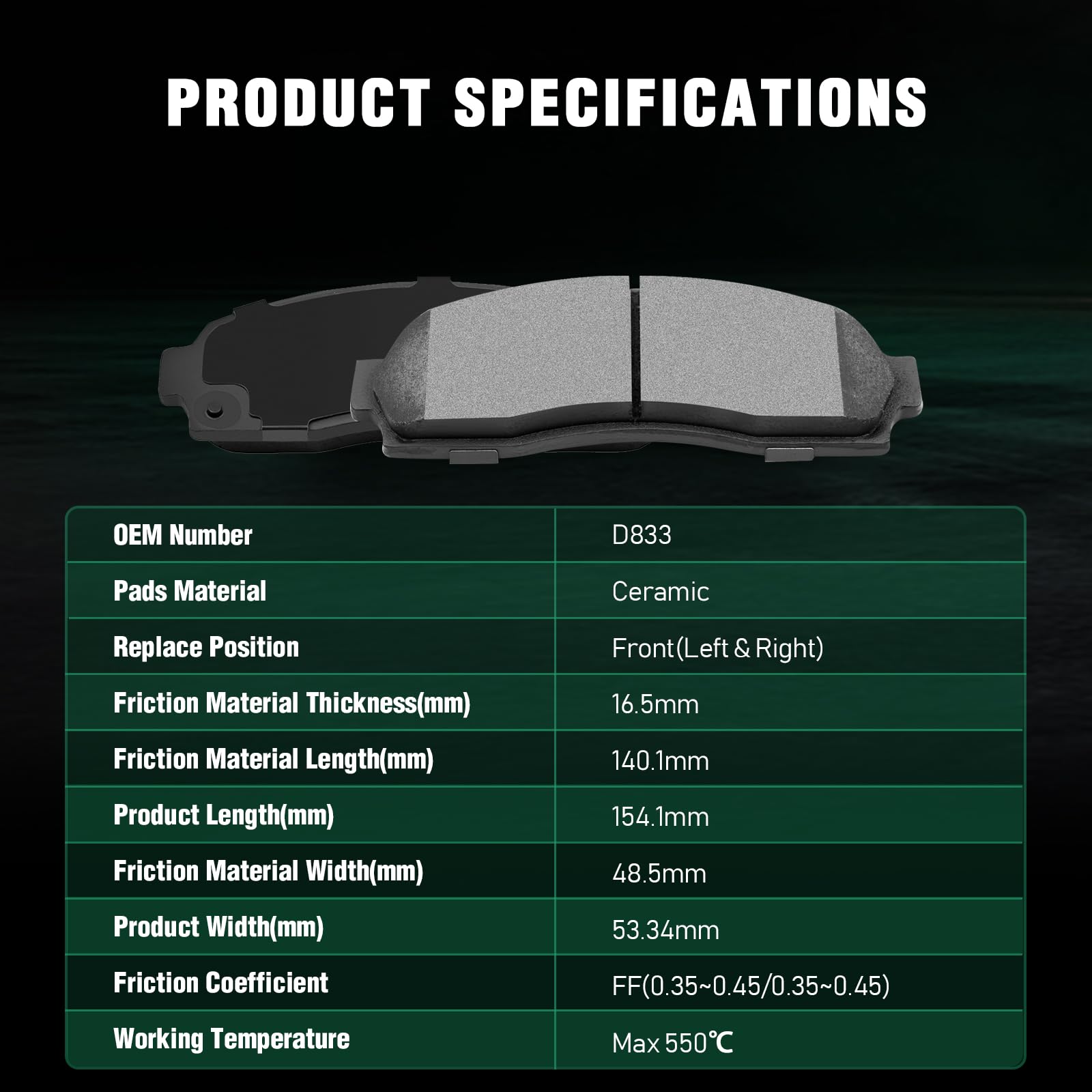 Automuto D833 & D881 Ceramic Discs Brake Pads Kits, Front Rear 8Pcs Disc Brake Pads Set Fit For 02 03 04 05 For Ford Explorer, 0