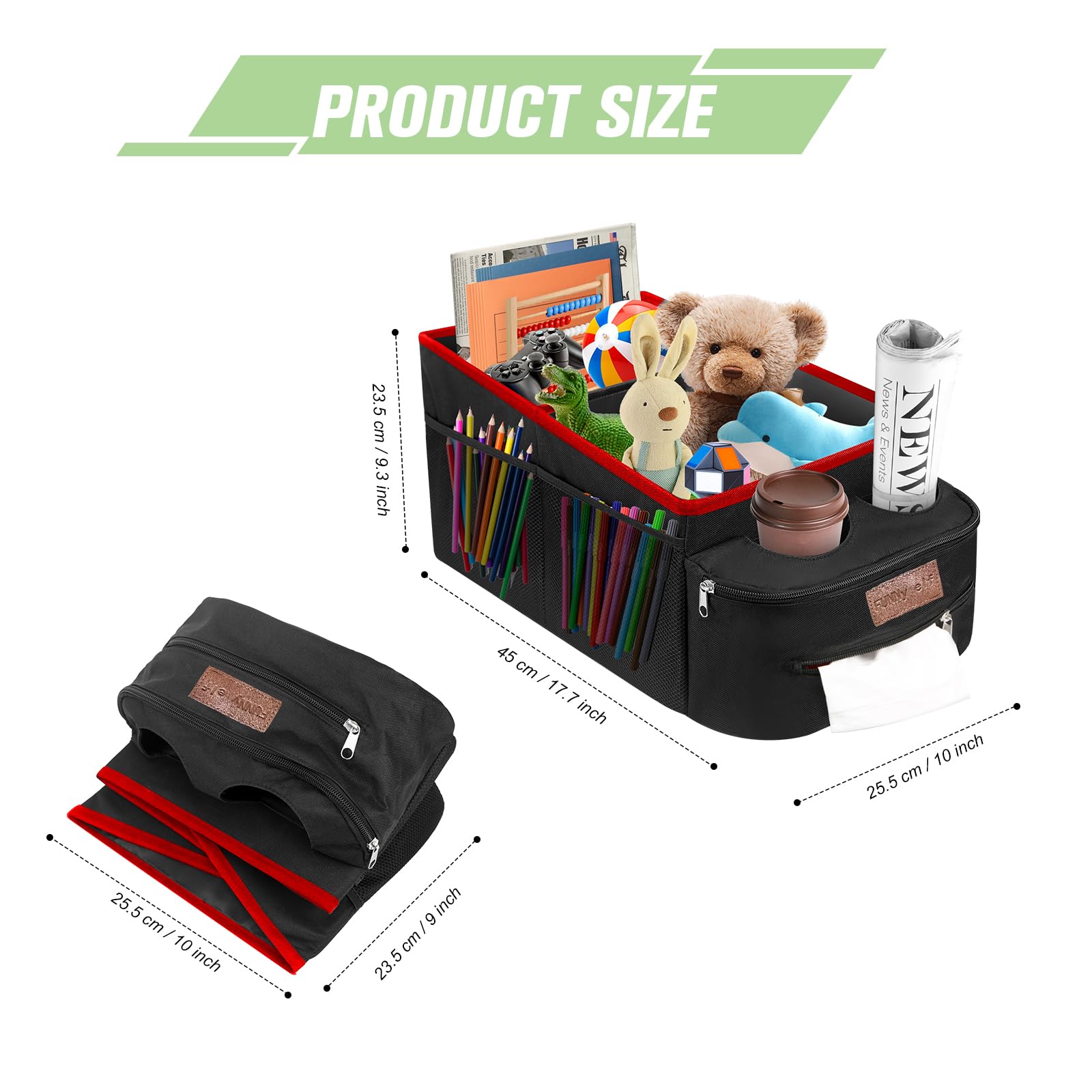 Funny Elf Car Seat Organizer - Passenger Seat Organizer, Collapsible Car Storage With Partitions & 4 Cup Holders For Front Seat