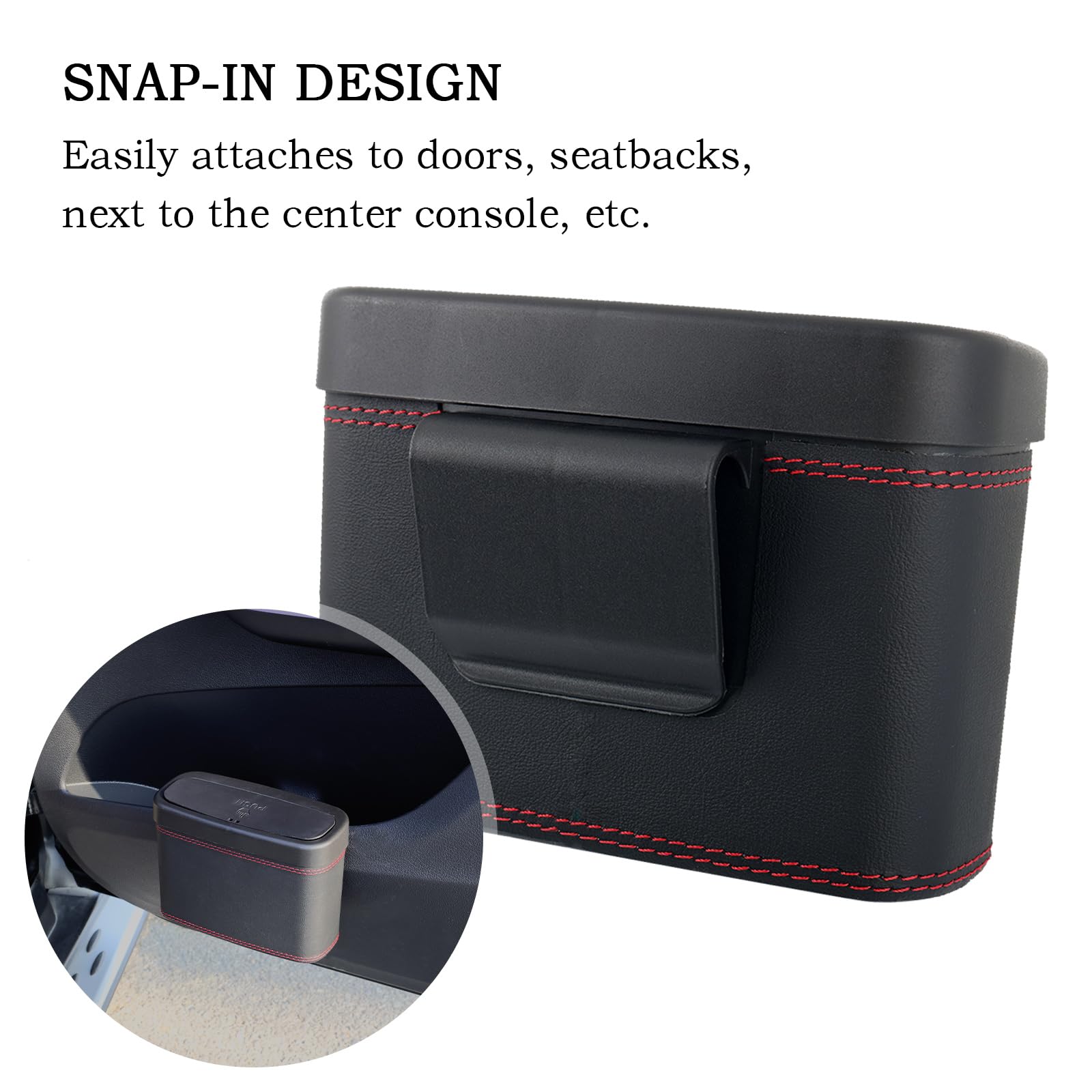 Car Trash Can with Lid,Leather Car Trash Bin with 30 Car Trash Bag,Hanging Leakproof Car Garbage Can,Multi-Purpose Car Organizat