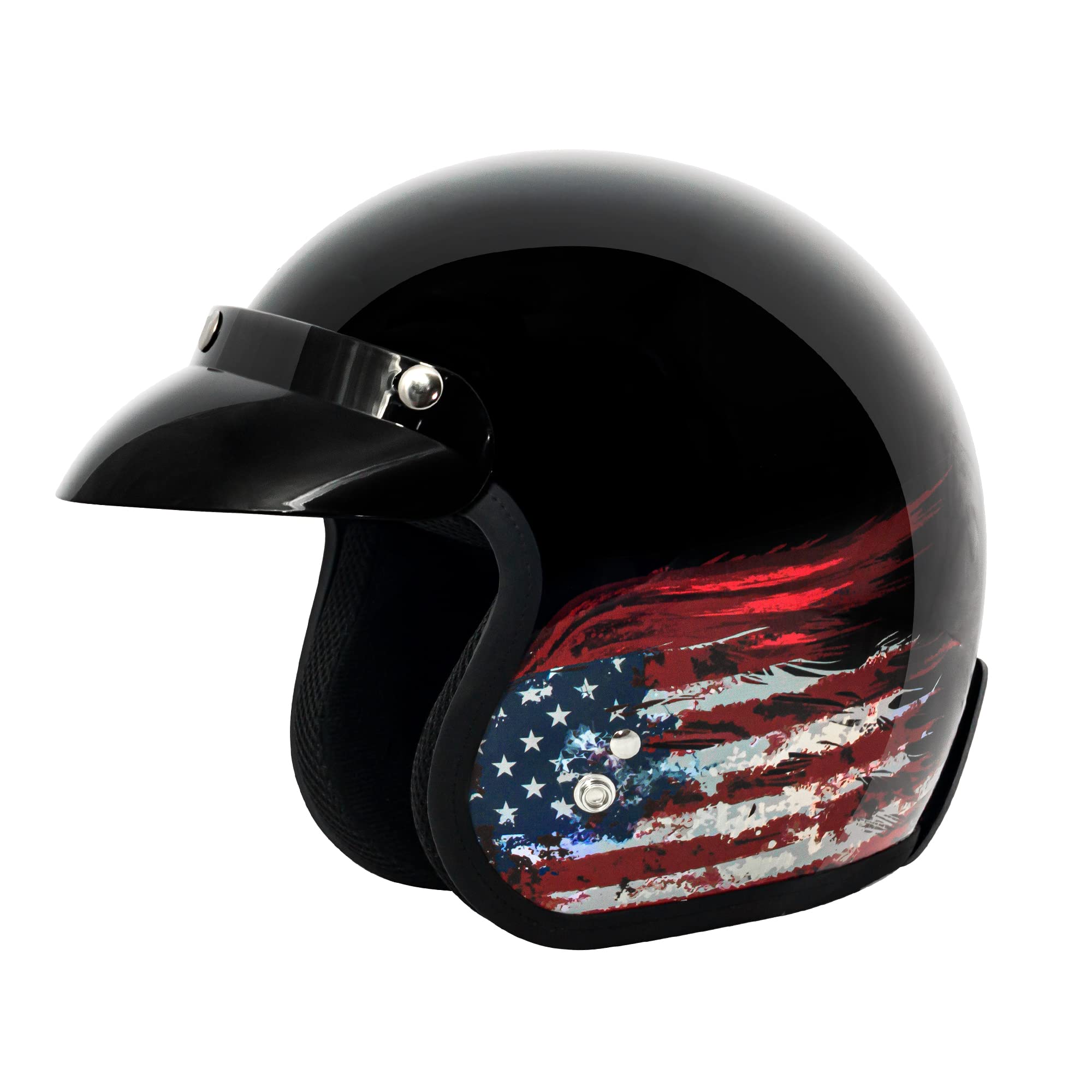 VCAN V85C 3/4 Open Face Motorcycle Helmet DOT Approved (Gloss Black Flag, Medium)
