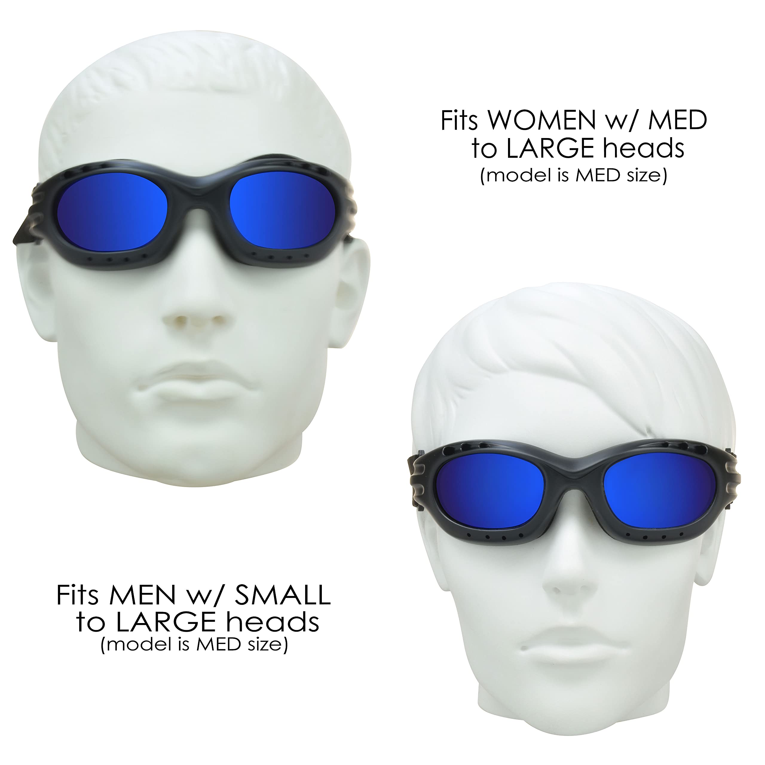 Bikershades Motorcycle Goggles Sunglasses Anti Glare Polarized Blue Mirror Lens Foam Cushion Adjustable Strap Ski Sky Diving