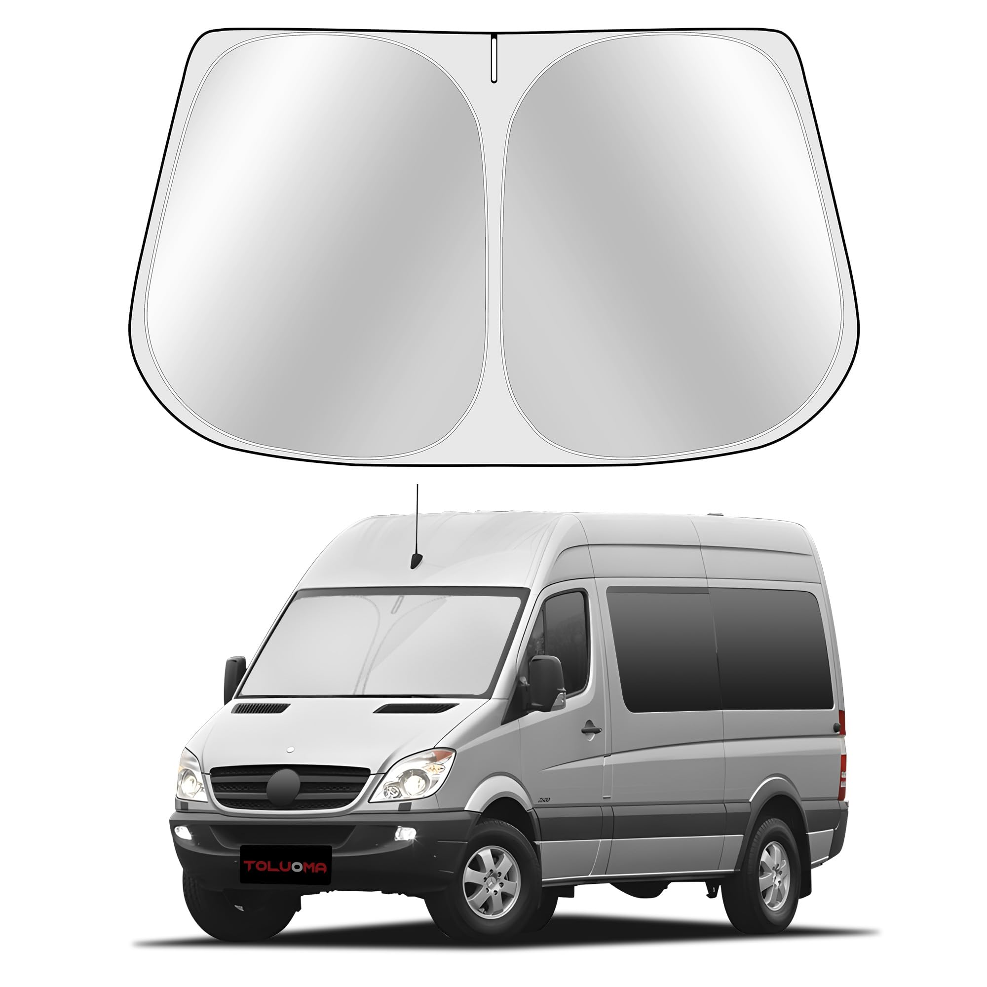 Toluoma Custom Fit Windshield Sun Shade For Freightliner/Mercedes Benz Sprinter 1500 2500 3500 4500 2007-2025 - Full Coverage, 2