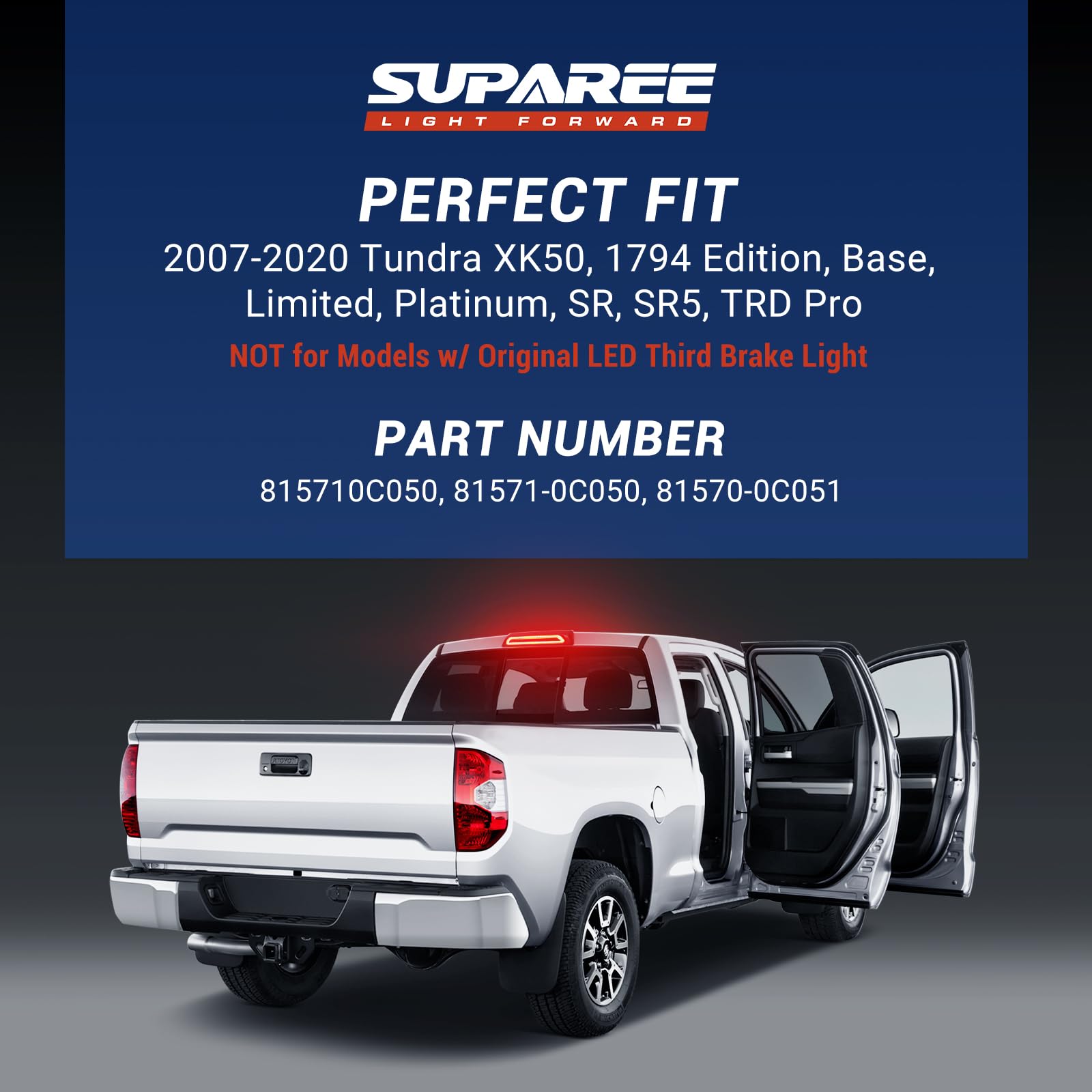 Suparee Led Third Brake Light Smoked Lens Fit For 2007-2020 Tundra, 3Rd Brake Light Assembly Roof White Cargo Light Red High Mou