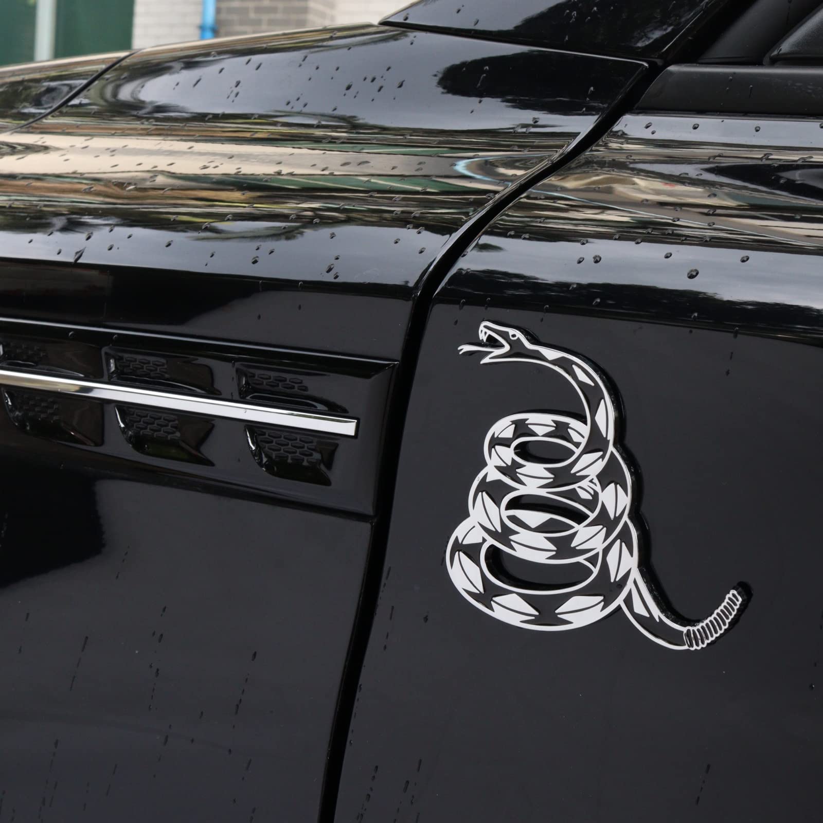 Dont Tread on Me Metal Car Sticker, Gadsden Flag Auto Emblem, 3D Snake Decal for Automotive, Truck, Motorcycle (Silver)