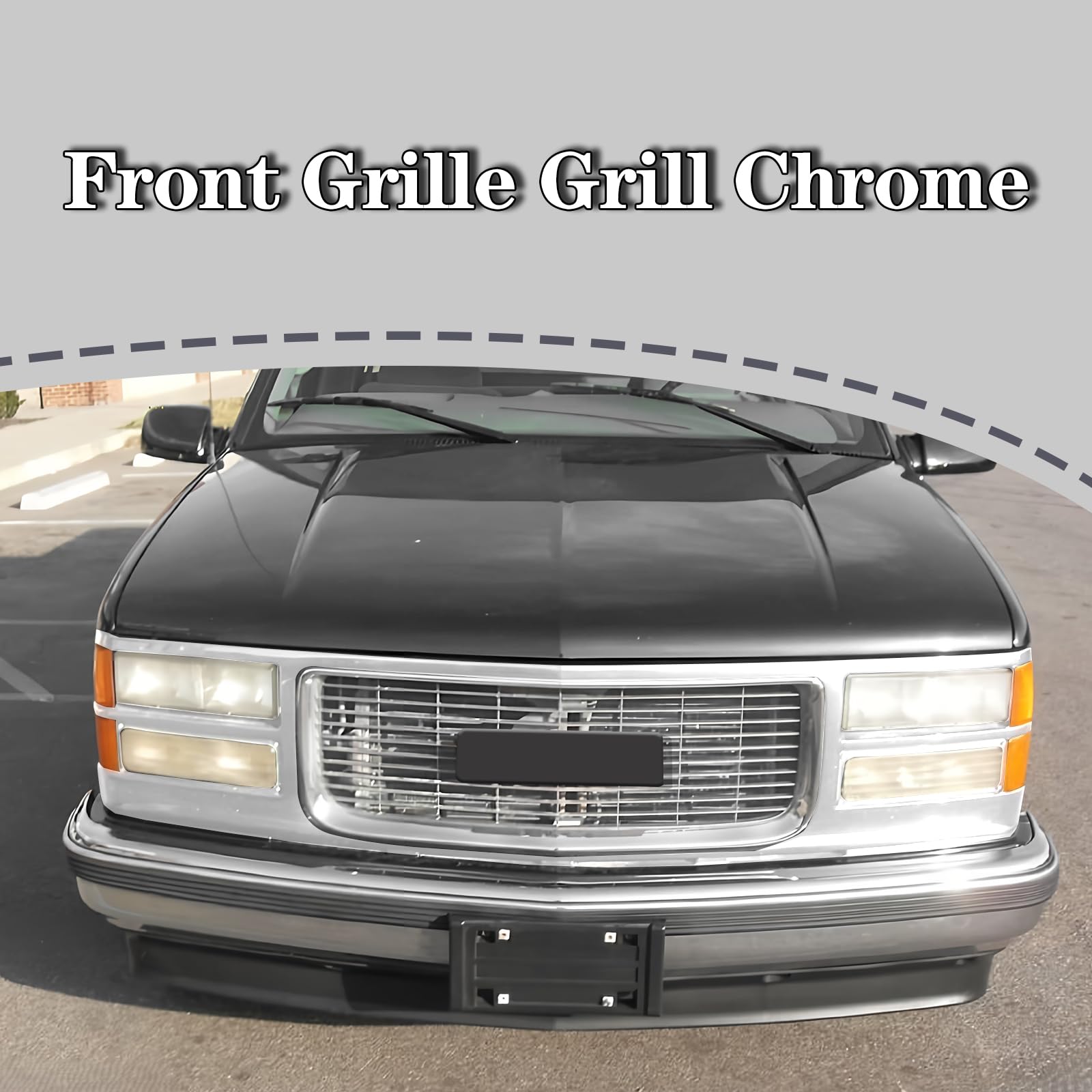 CarPartsDepot Front Grille Grill Chrome Compatible With 1994-2000 GMC C/K 1500 2500 3500 Sierra Yukon GM1200448 With Dual Headli