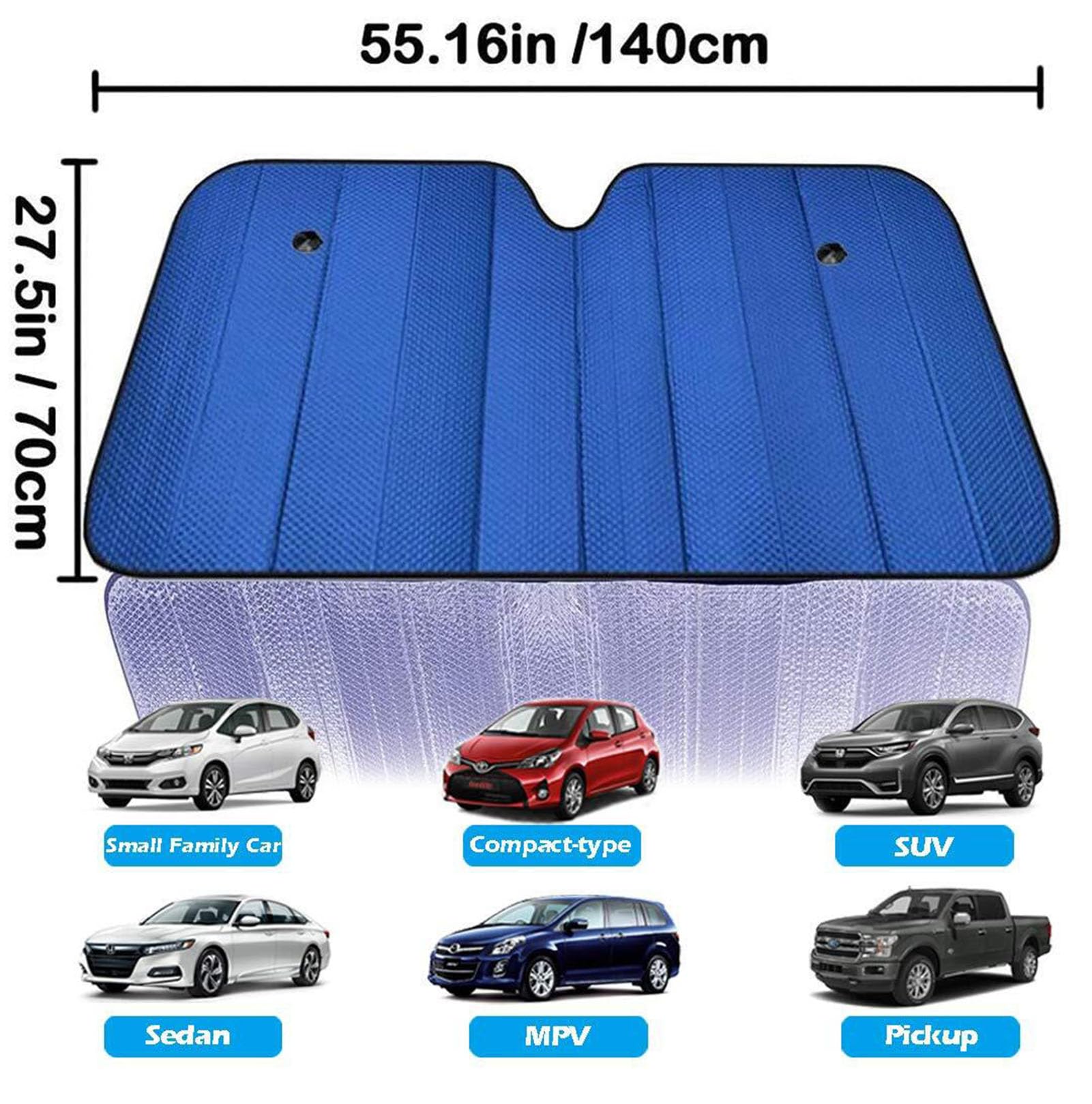 Big Hippo Windshield Sun Shade Uv Rays Sun Visor Shade,Auto Front Windshield Sunshade Protector Car Folded Sun Shield Shade,Keeps Vehicle Cool - Blue (Size: 55.16X 27.5)
