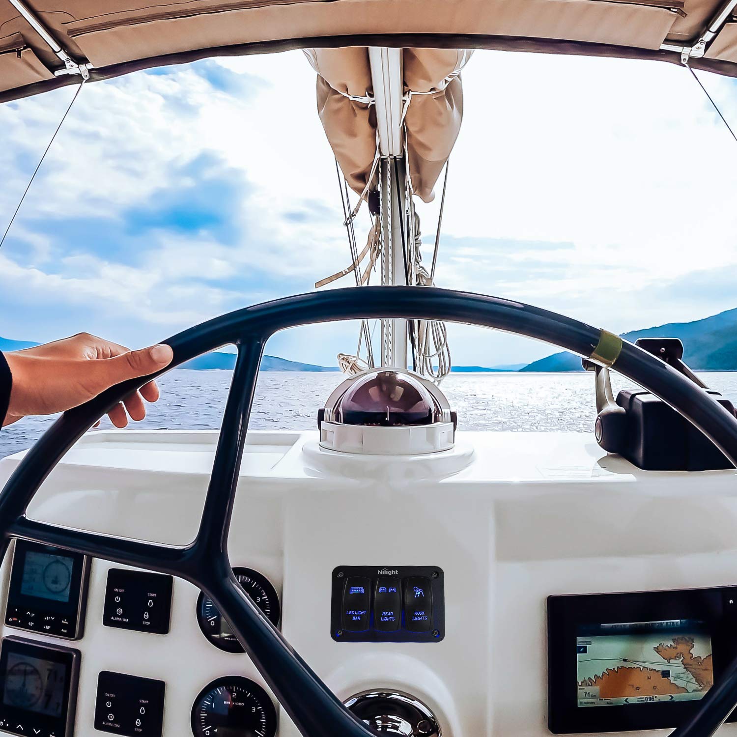 Nilight - 90105C 3 Gang Aluminum Rocker Switch Panel 5 Pin ON/Off Pre-Wired Toggle Switch Panel With Rocker Switch Holder 12/24V