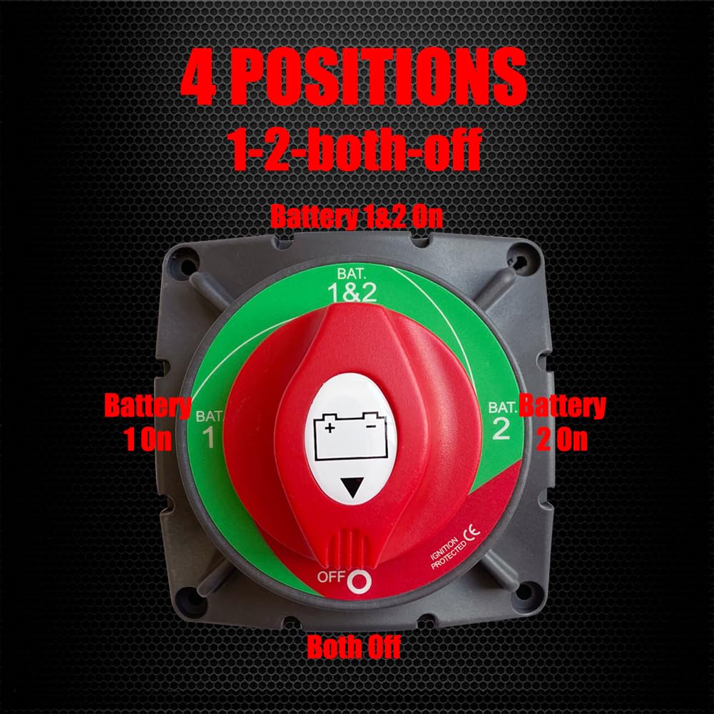 Ampper High Current 1-2-Both-Off Battery Switch, 12-48 V Battery Master Cut Disconnect Switch Isolator For Marine Boat, Ship, Ya