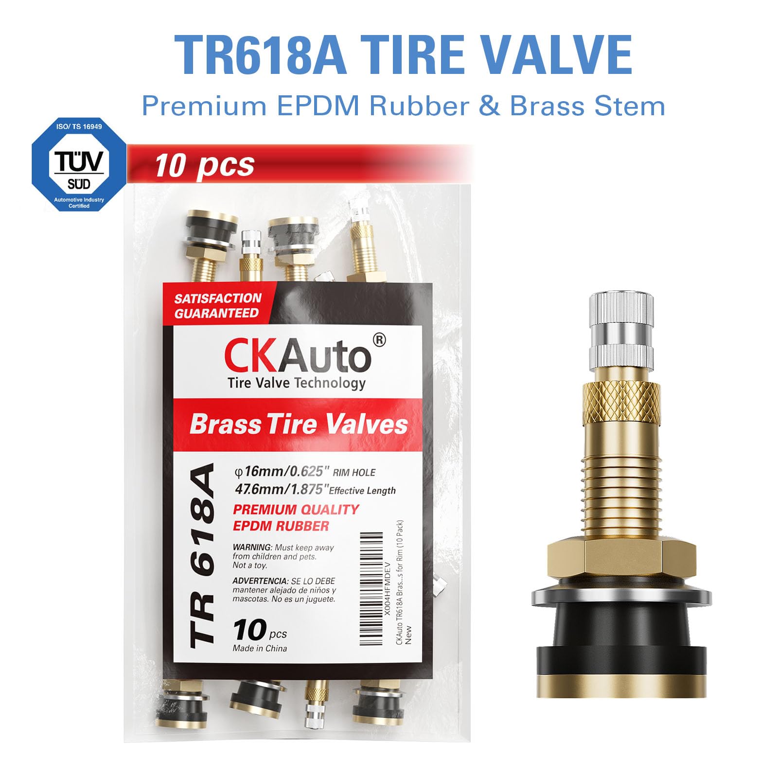 Ckauto Tr618A Tubeless Tire Valve Stems, 1.875 Metal Valve Stems, Climp-In Brass Tire Valve Stem With Valve Stem Core For Rim F.