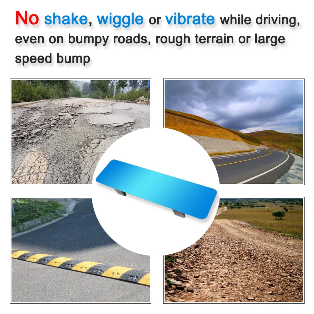 (Newest Version)Skycrophd Frameless Anti Glare Rear View Mirror Interior Panoramic Wide Angle Mirror Eliminate Blind Spots For Car Suv Truck - Flat,11.8In (Blue)