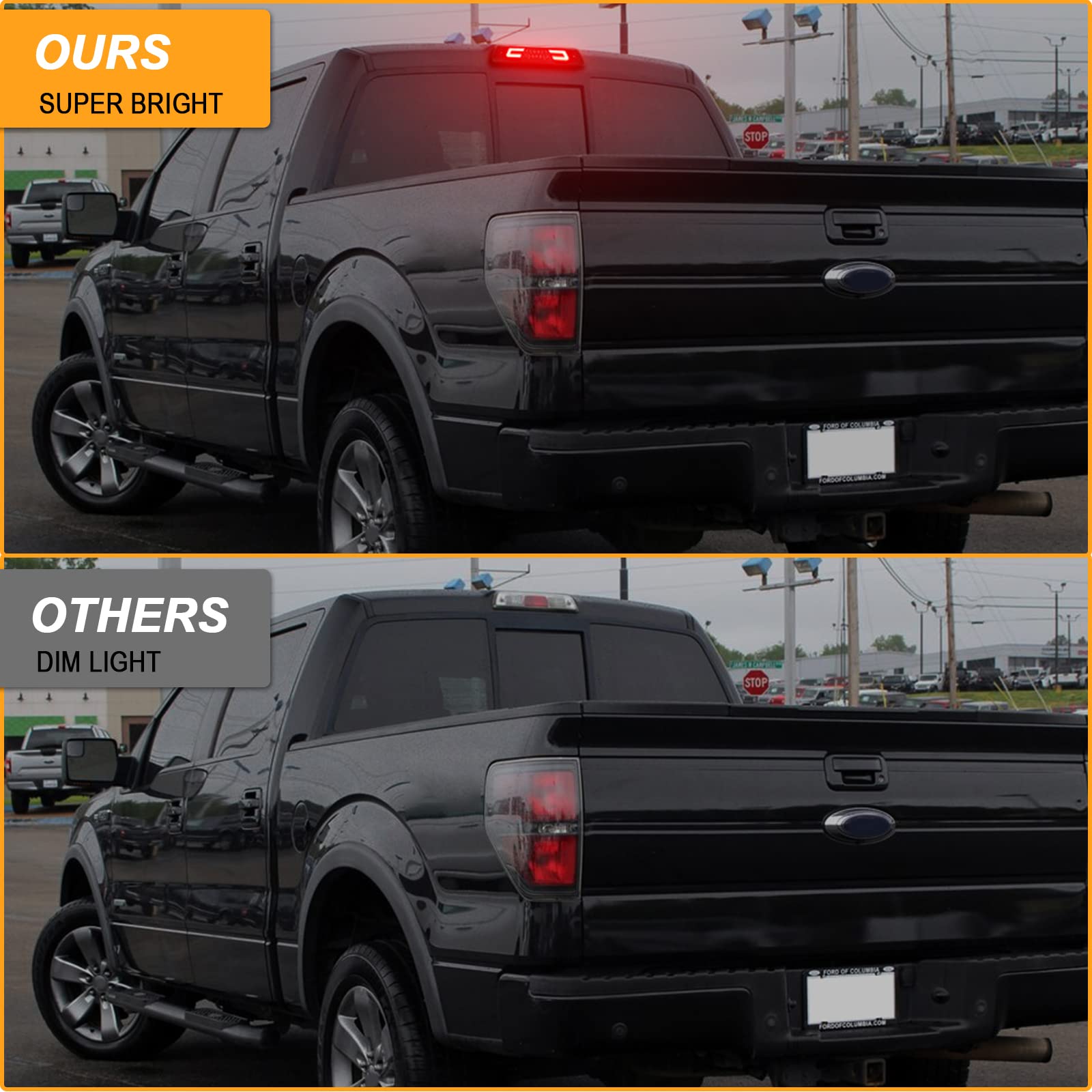 R&F Auto Led Smoked Lens Third Brake Light Replacement For F150 (2009-2014) High Mount Stop Lamp Tail Rear Cab Roof Cargo Lights With Seal Foam Gaskets