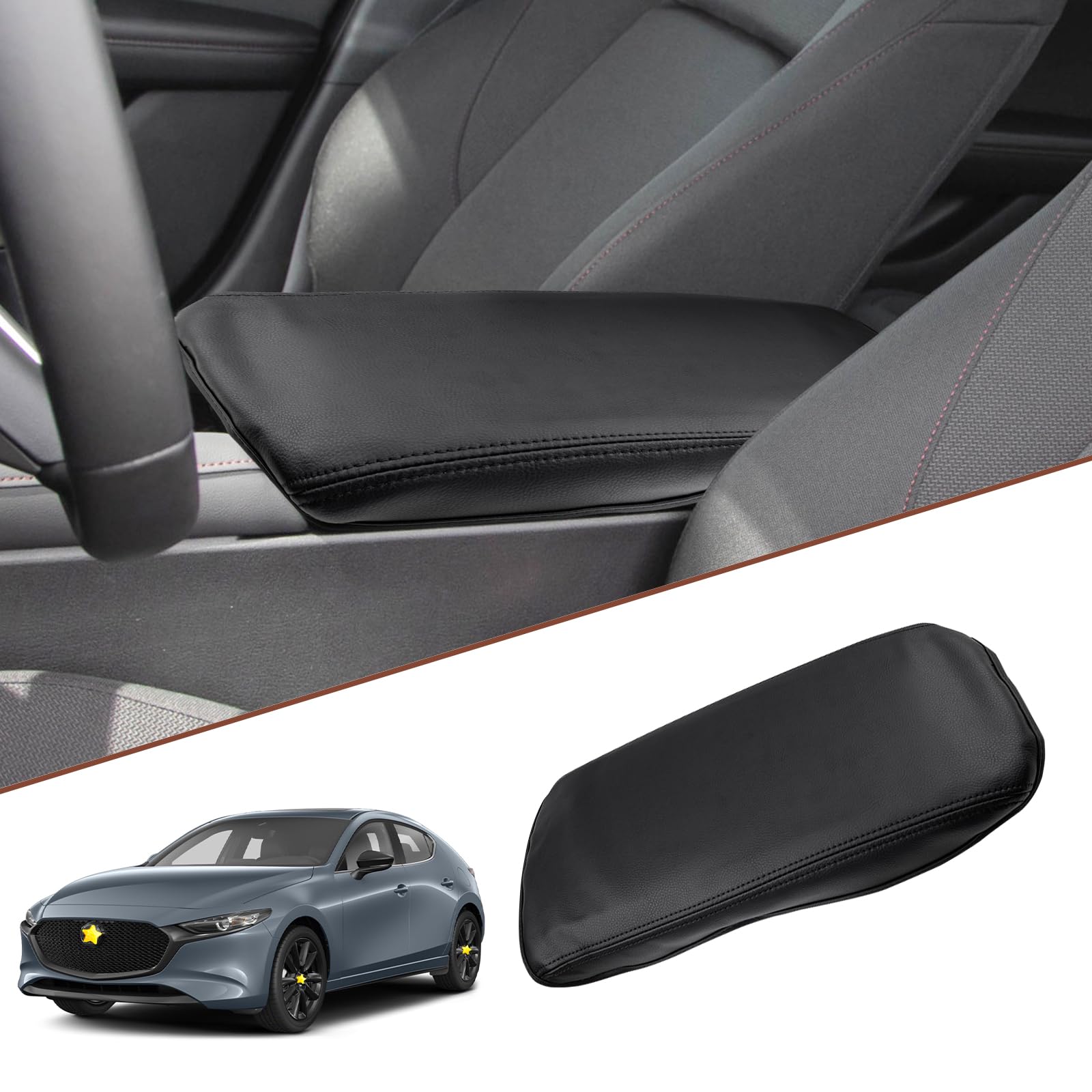 Sktu For 2019 2020 2021 2022 2023 2024 Mazda 3 Mazda3 Center Console Cover 2023 2024 Mazda3 Central Console Armrest Pad Mazda3 Bp Seat Box Cover Automotive Car Center Console Soft Cushion (Black)