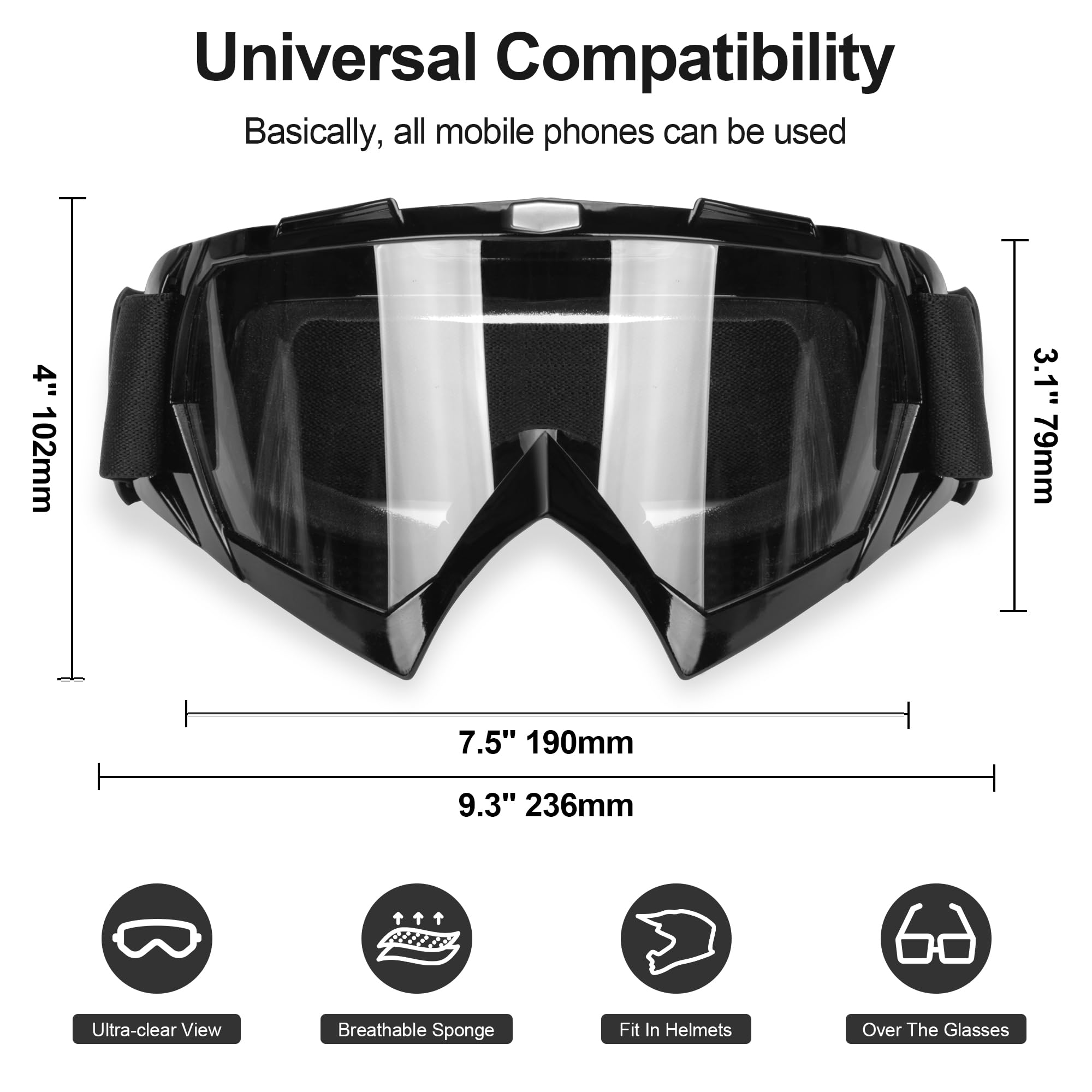 Jagasol Atv Googles, Dirt Bike Goggles For Men Women, Uv 400 Anti-Scratch Fog Dustproof For Adults Youth Kids, Powersports Goggles For Mx Riding, Snowboarding, Utv, Ski