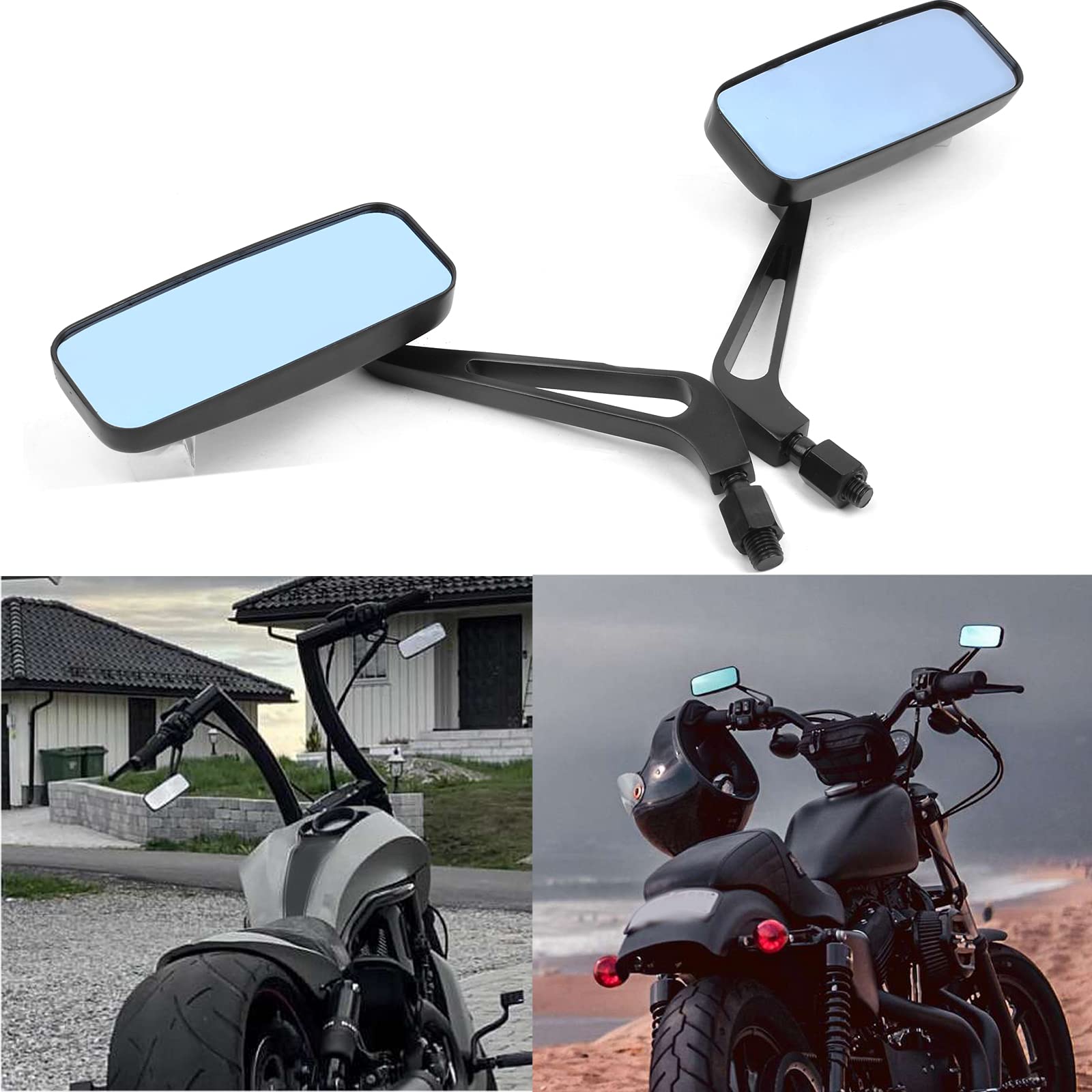 Black Motorcycle Side View Mirrors For Harley Davidson Sportster 883 1200 Street Glide