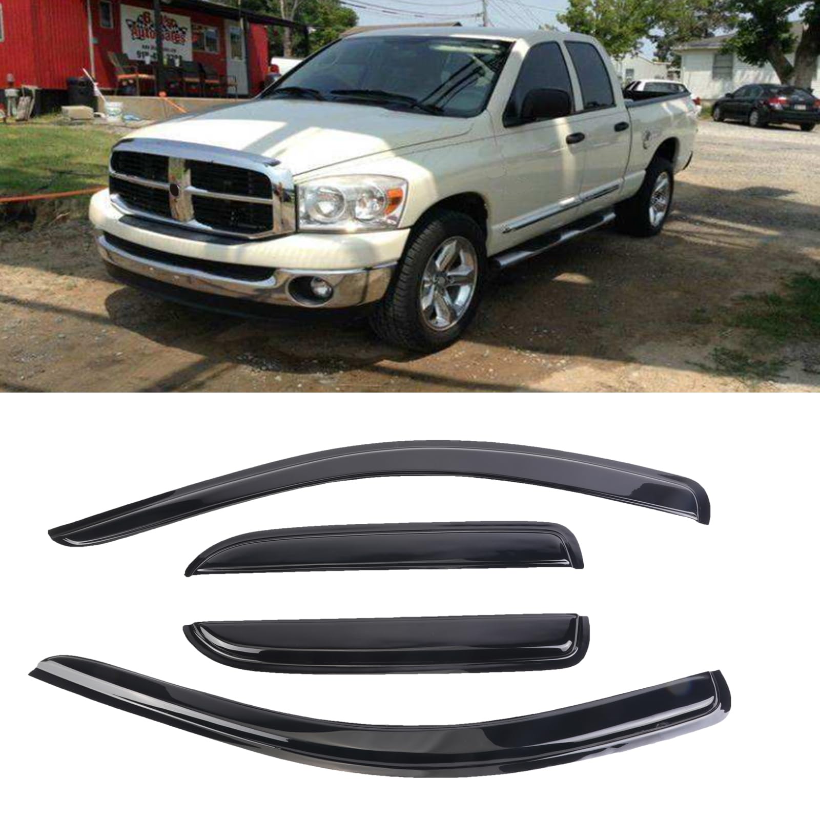Sontian 4Pcs Window Visors Tape-On For 2002-2008 Dodge Ram 1500, 2003-2009 Ram 2500 & 3500 With Crew/Extended Cab Sun Rain Guard