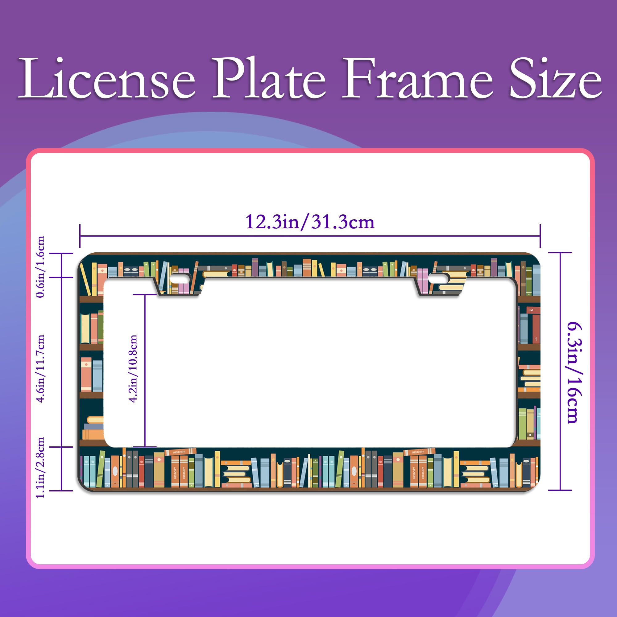 Book License Plate Frames,Bookshelves License Plate Frame Decorative Aluminum Car Tag Cover Frames Stainless Metal License Plate