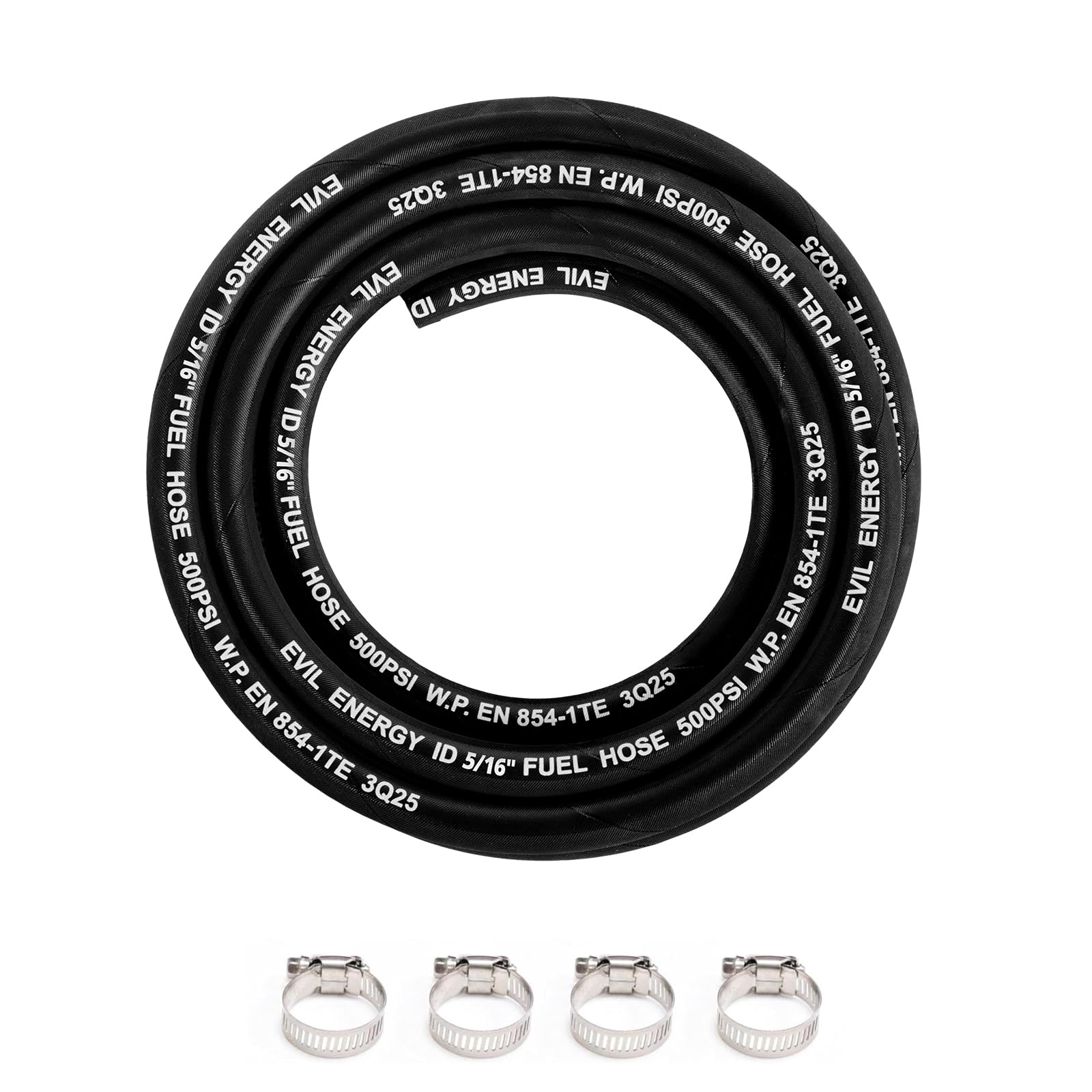 EVIL ENERGY 5/16 High Pressure Fuel Line Hose 10FT 435 PSI E85 for Fuel Systems Engines NBR Rubber EN854-1TE Black