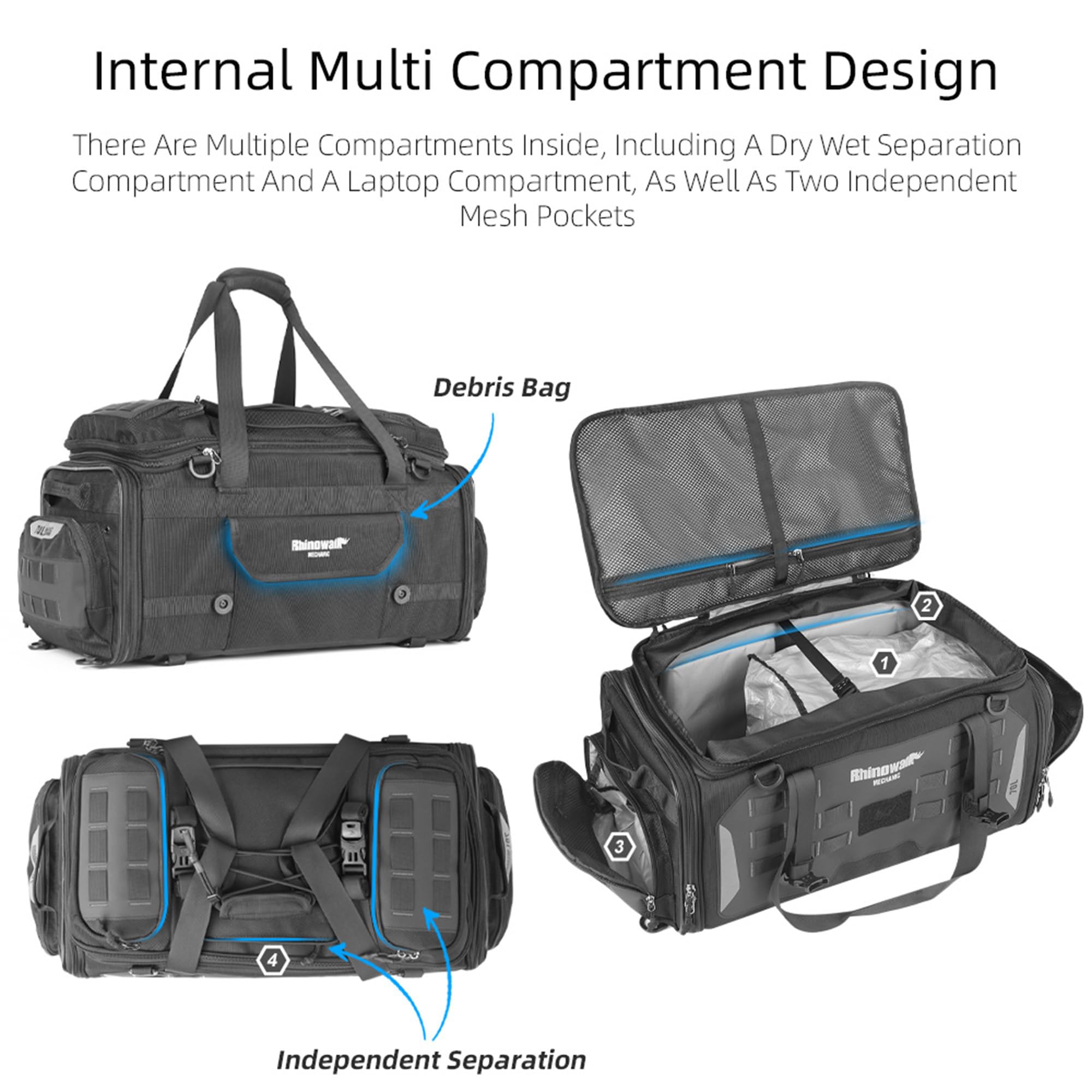 Rhinowalk Motorcycle Tail Bag - Expandable 50-70L Travel Luggage, Sport Saddle Bag, Waterproof Helmet Bag With Rain Cover, Backp