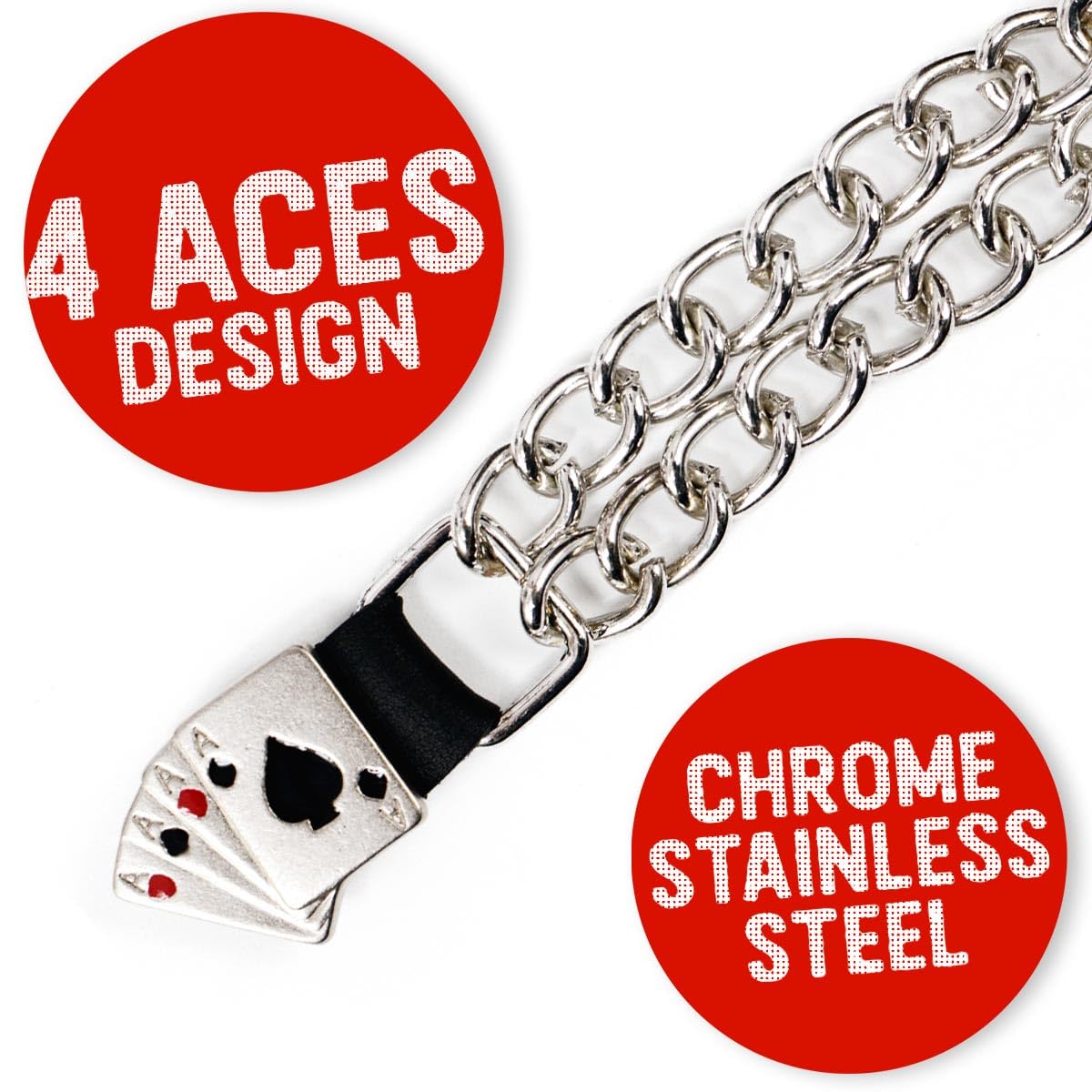Milwaukee Leather 4 Aces Medallion Vest Extender - Double Chrome Chains Genuine Leather 6.5'' Extension 4-PCS MLA6007SET - 4 Inc