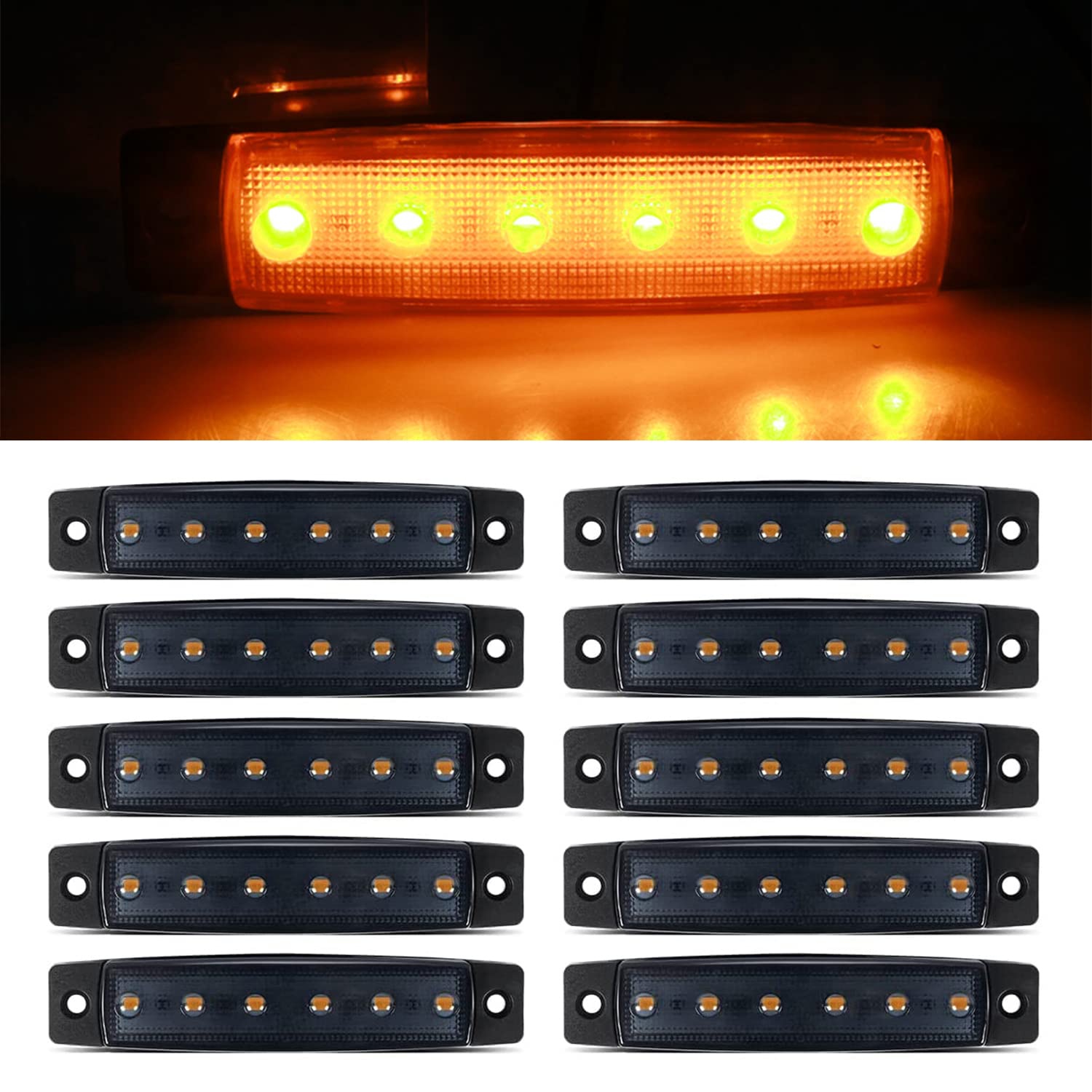 10Pack 12V Smoked Amber Led Trailer Marker Lights 3.8 '' Side Marker Clearance Light Bar Front Rear Signal Indicator Light Strip