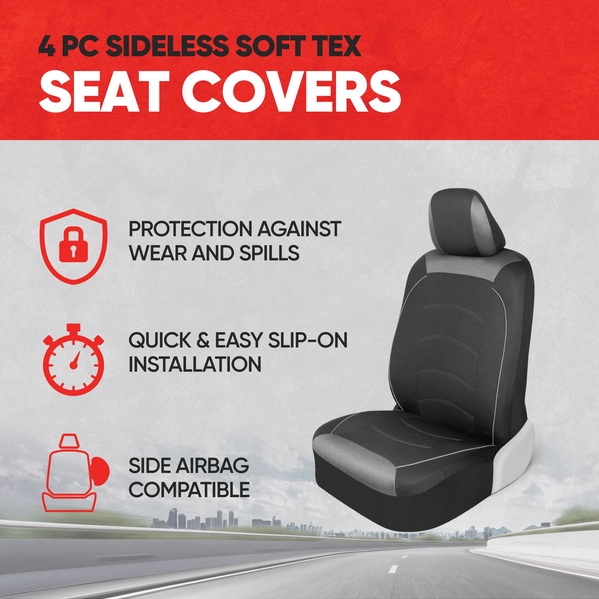 Motor Trend Black Cloth Car Seat Covers For Front Seats - Premium Automotive Bucket Seat Covers, Made For Vehicles With Removable Headrests, Interior Covers For Truck Van Suv, Black Stitched