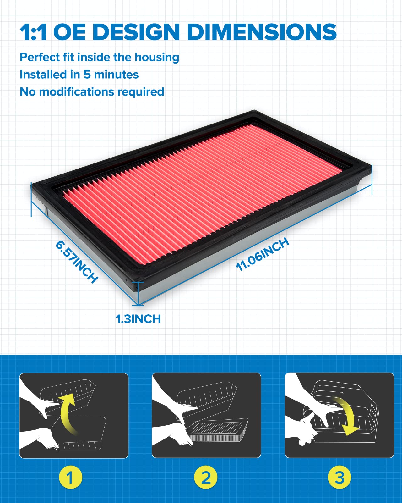 PHILTOP Engine Air Filter CA4309 for Infiniti, Nissan, Saab & Subaru - 350Z, Altima, Frontier, Maxima, Murano, Pathfinder, Quest